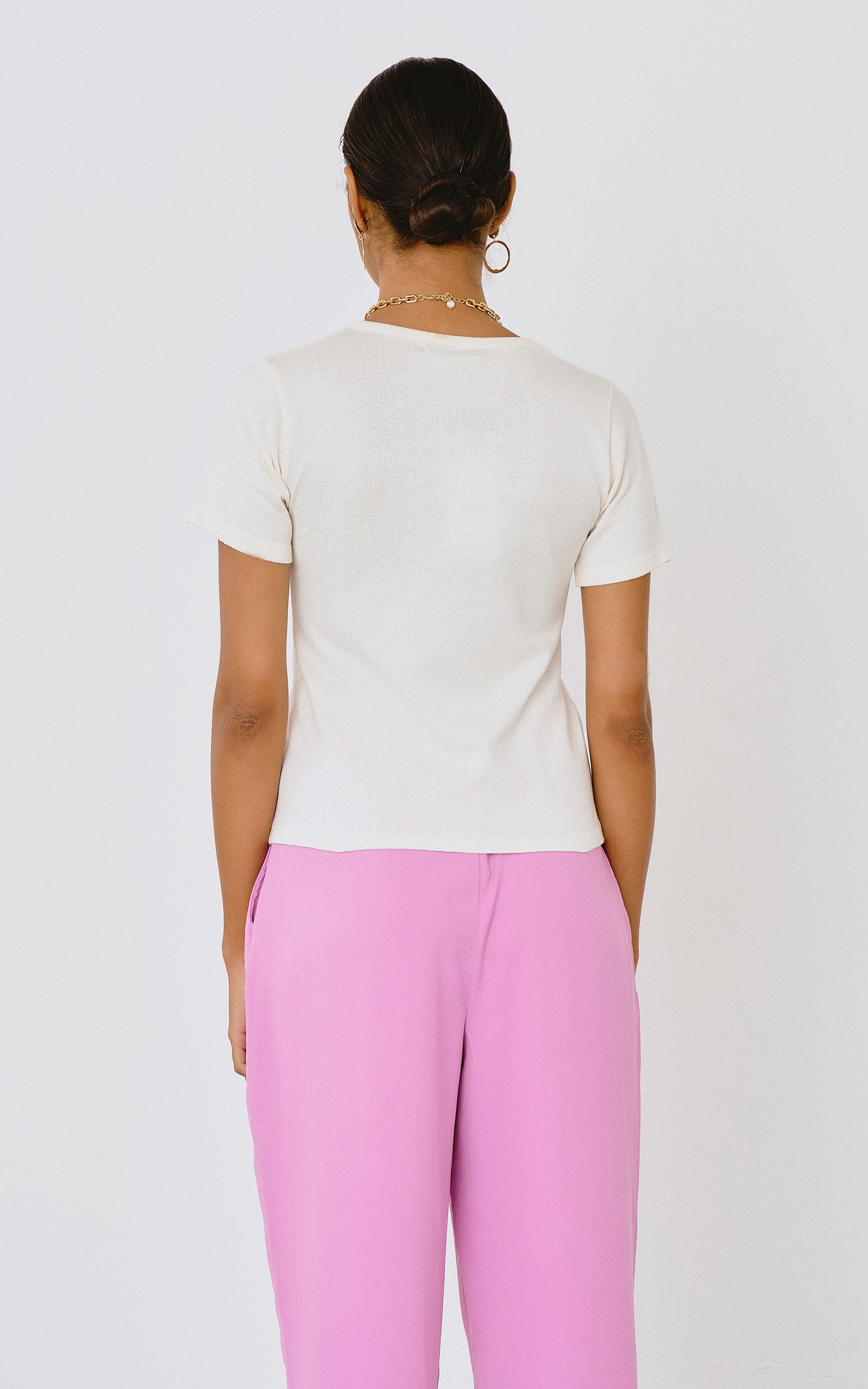 T-Shirt Tricot Decote Redondo Off White