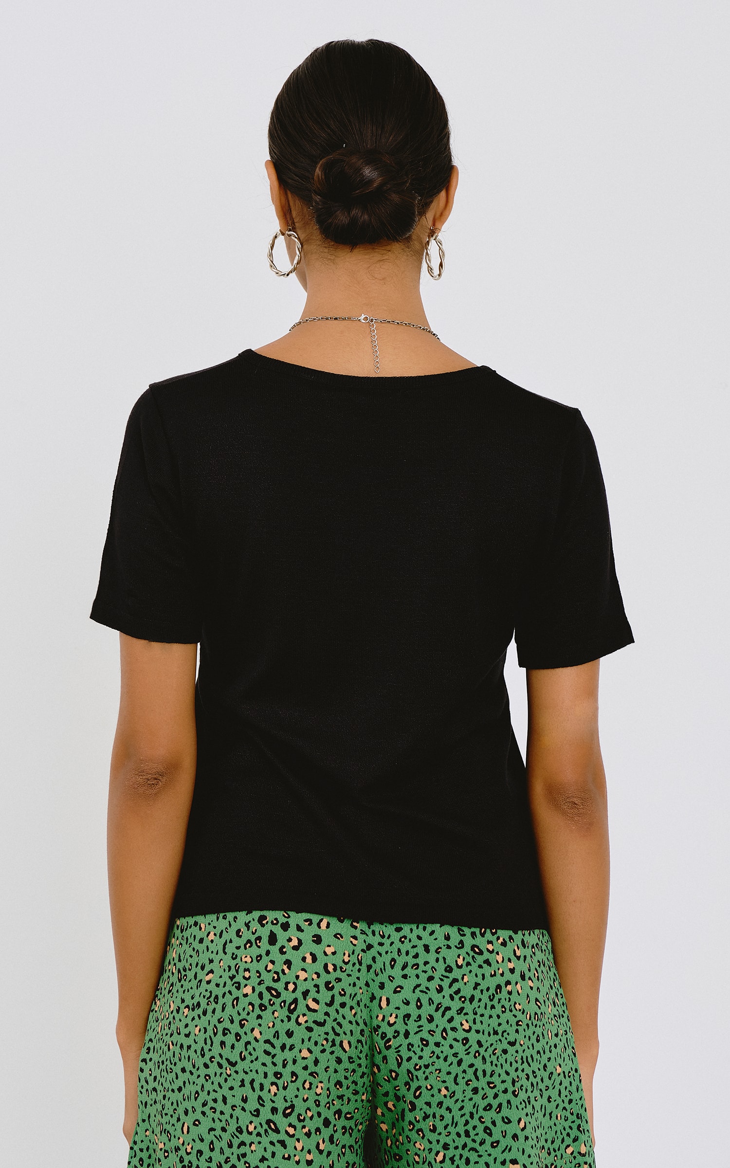 T-Shirt Tricot Decote Redondo Preto