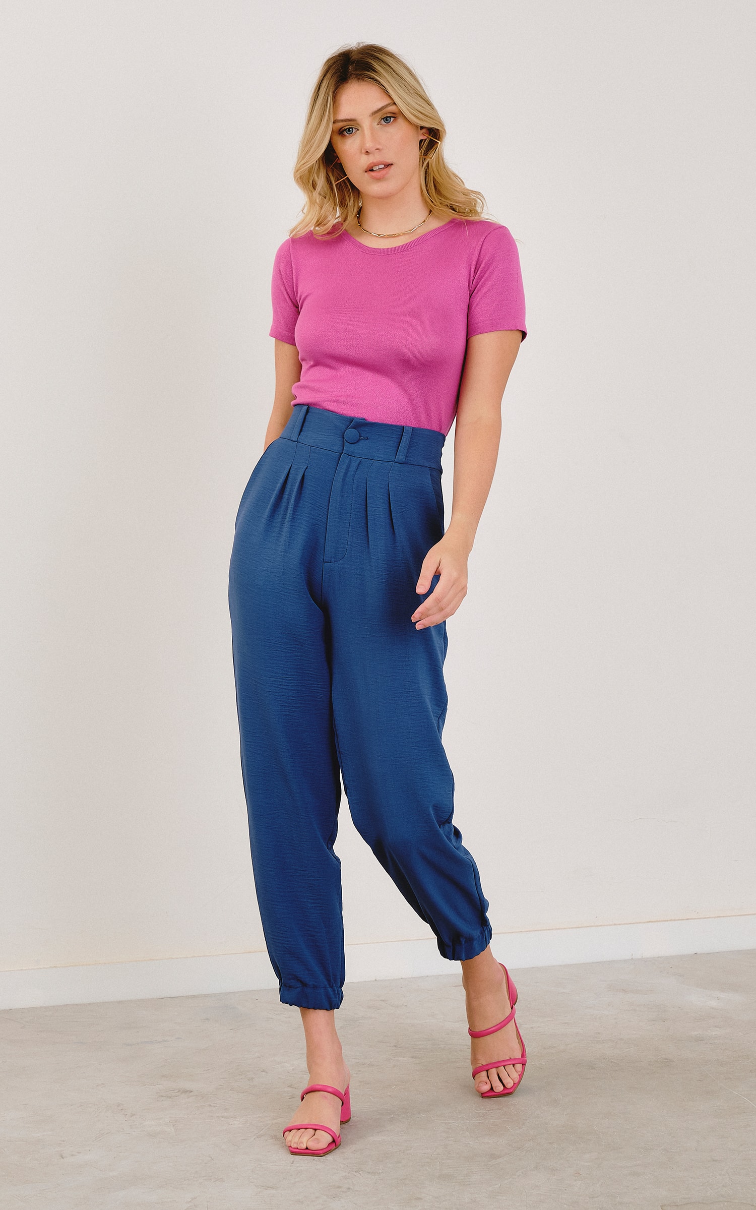 T-Shirt Tricot Decote Redondo Rosa