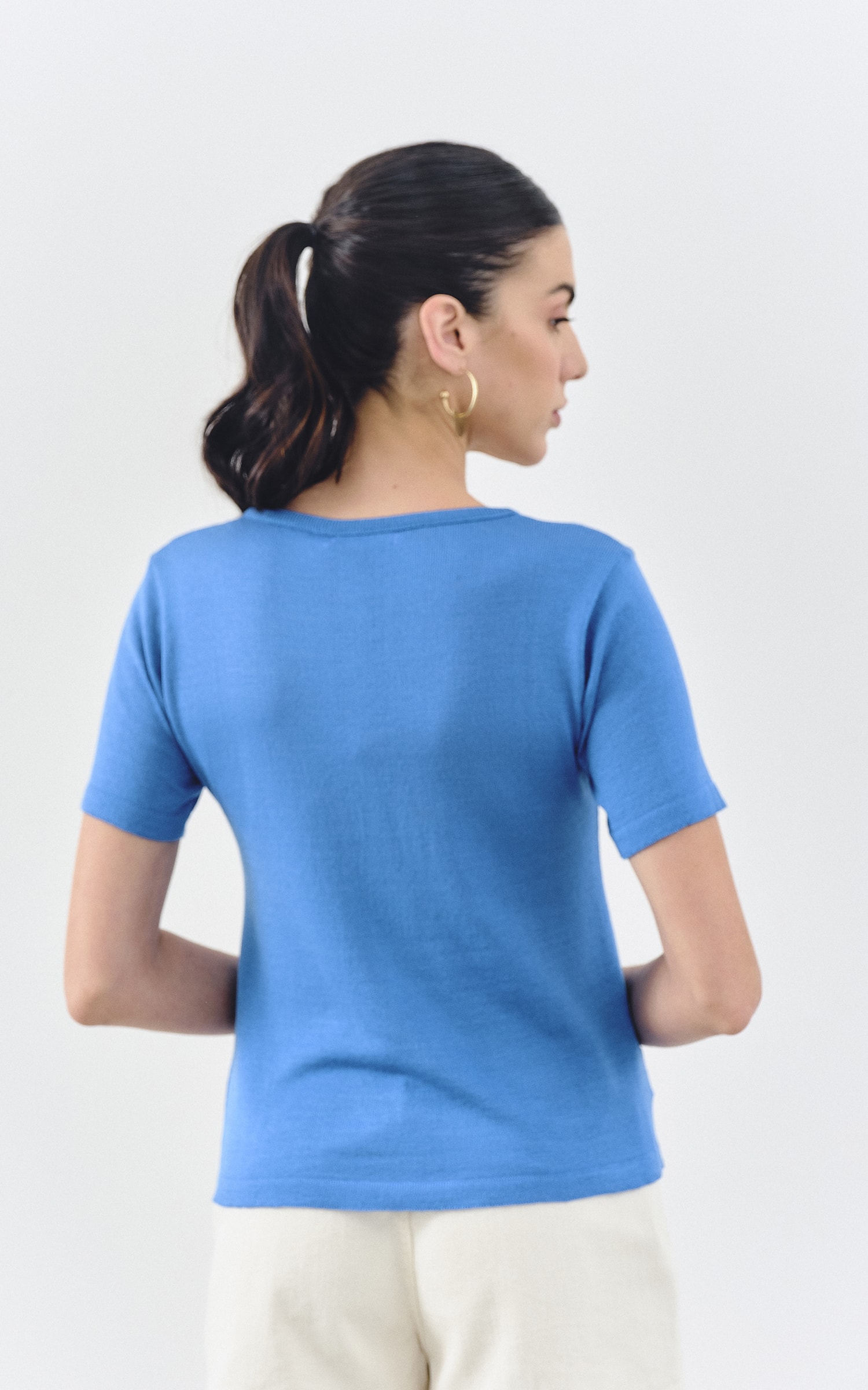 T-Shirt Tricot Decote v Azul