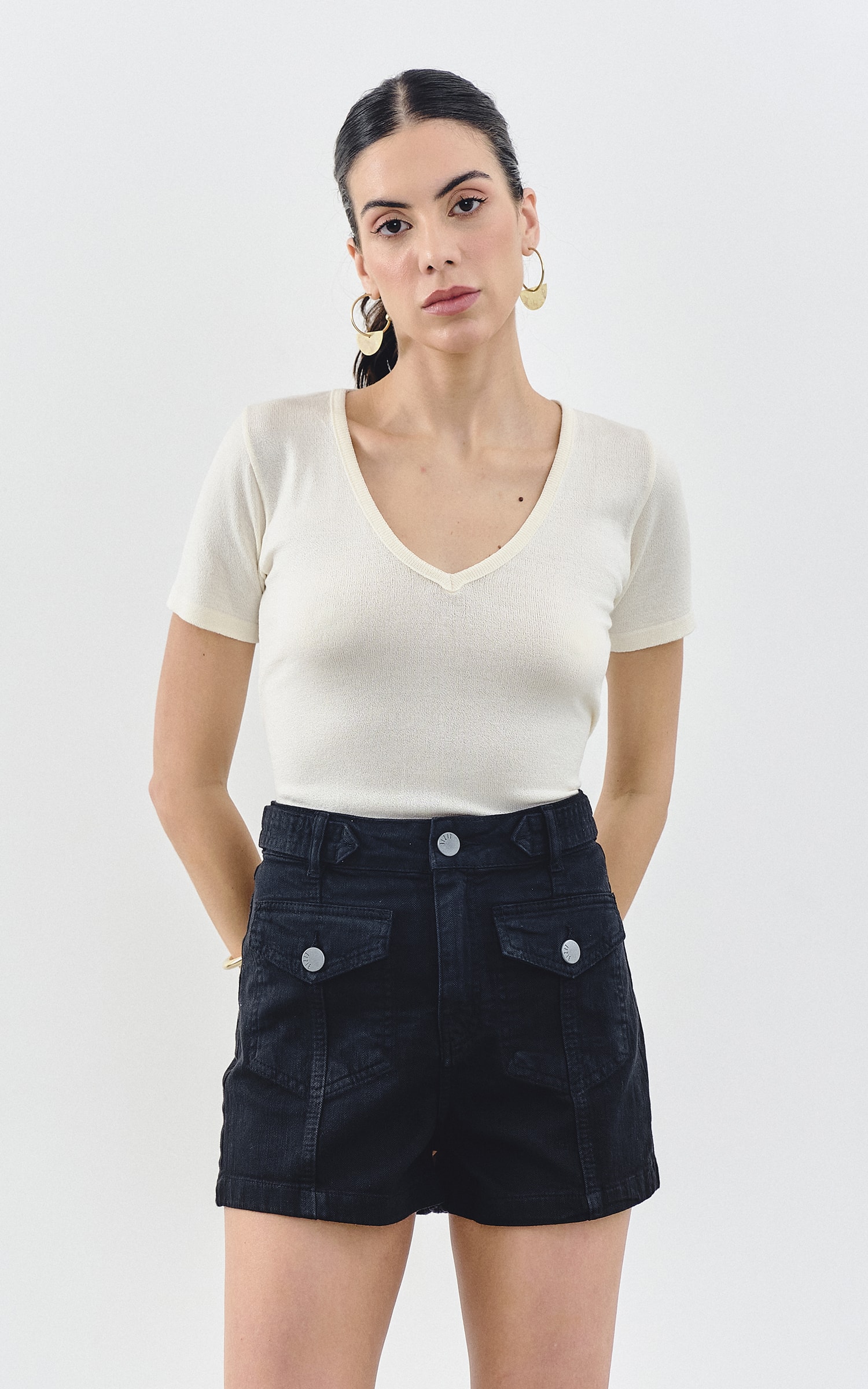T-Shirt Tricot Decote v Off White