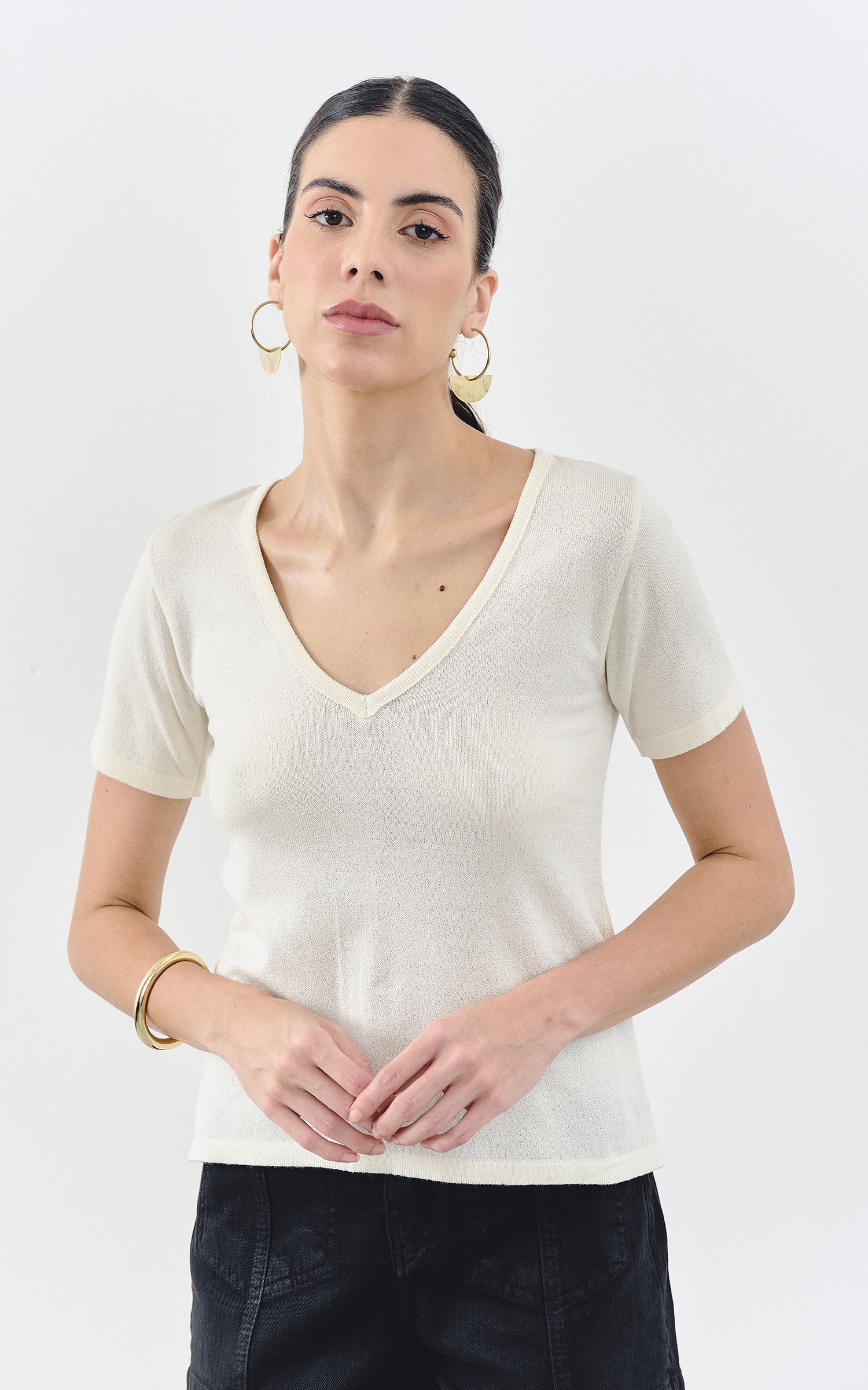 T-Shirt Tricot Decote v Off White