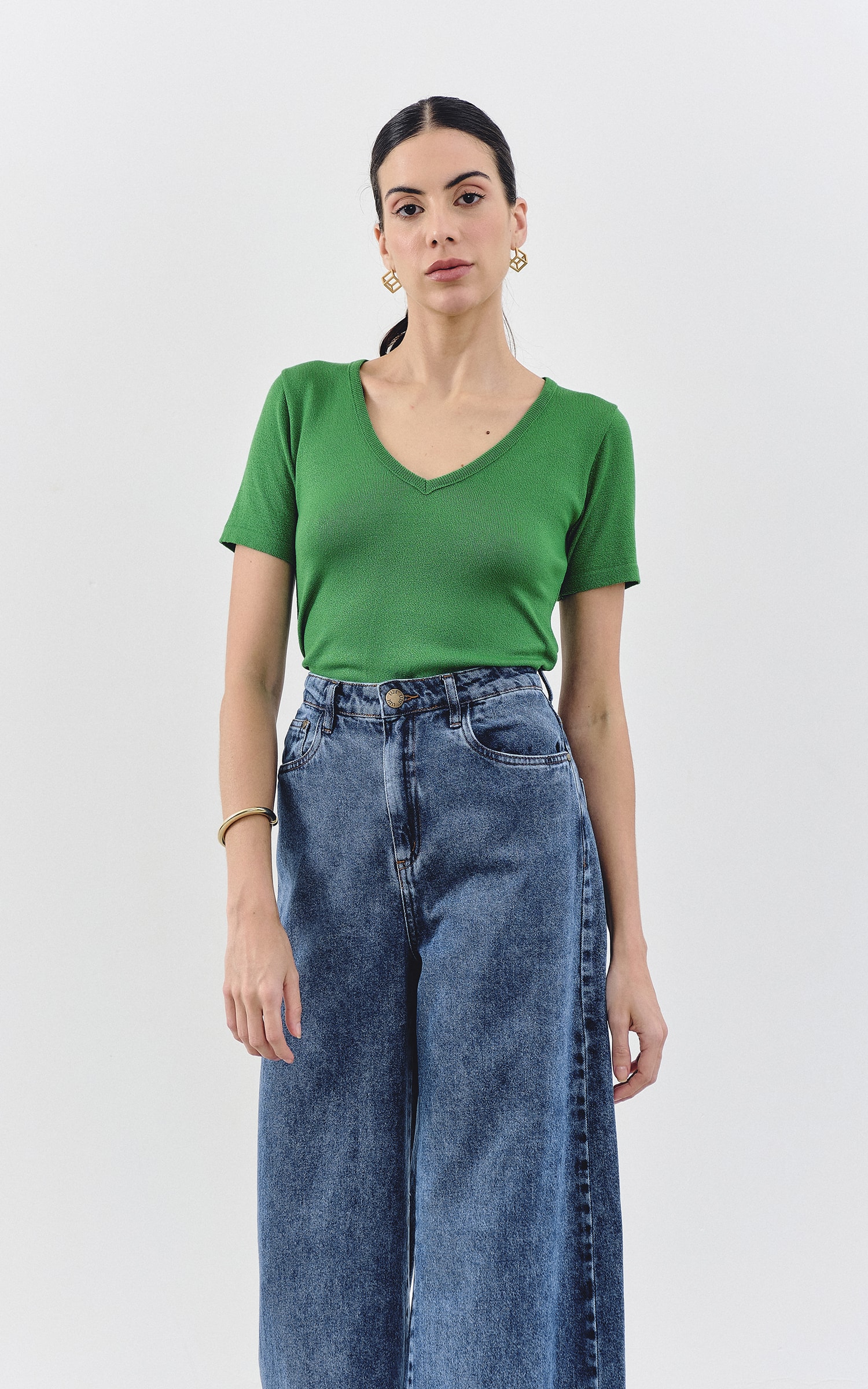 T-Shirt Tricot Decote v Verde