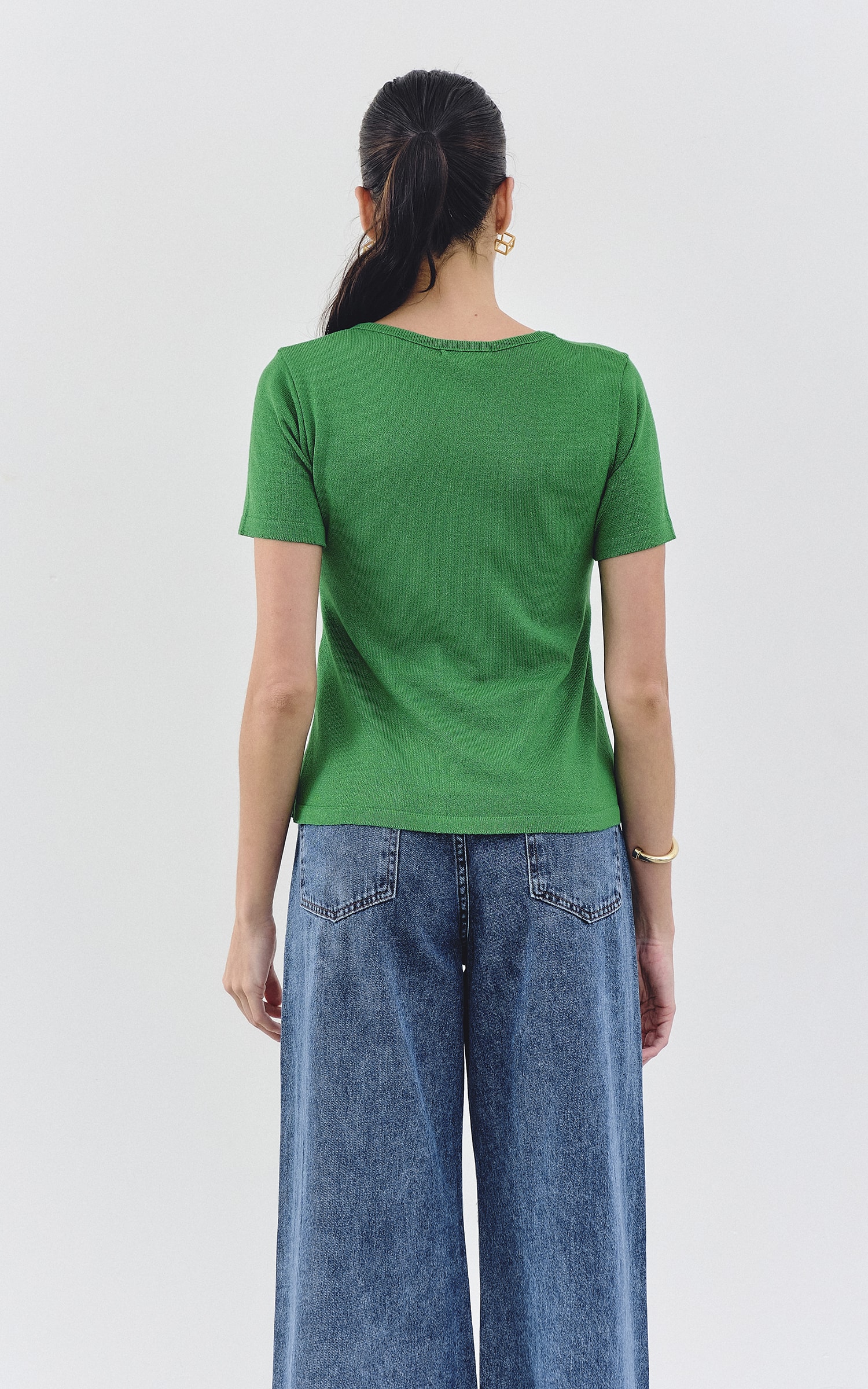T-Shirt Tricot Decote v Verde