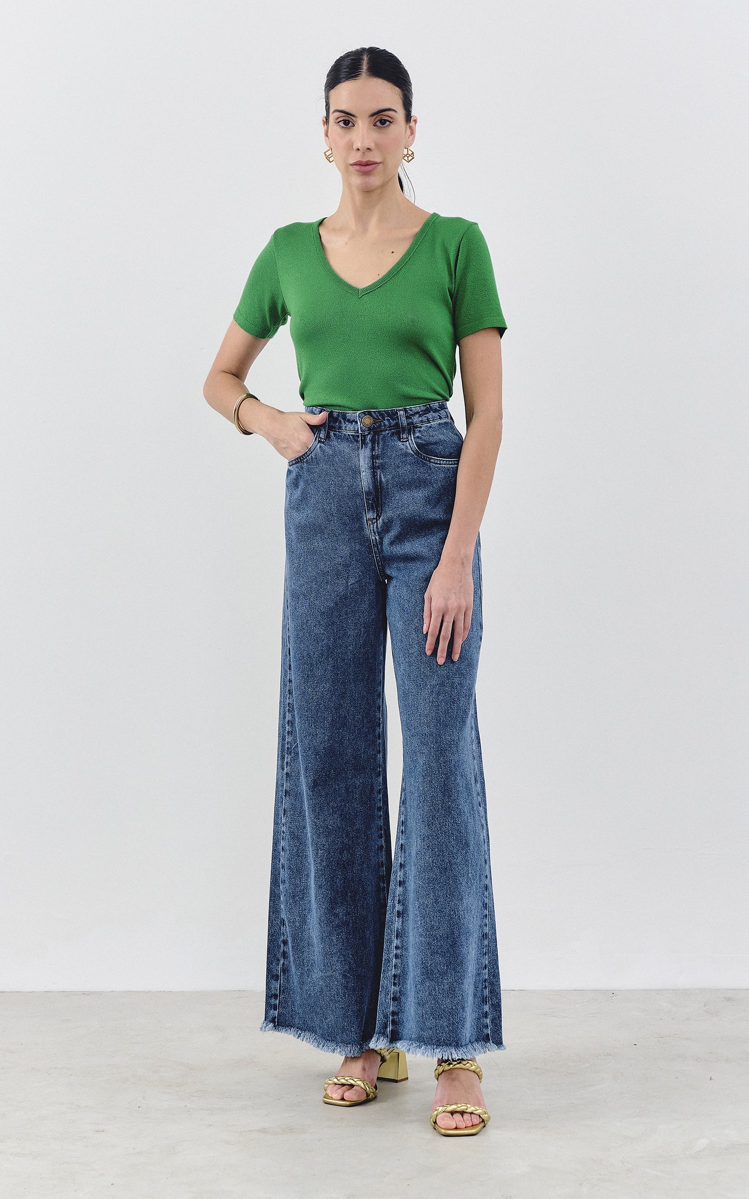 T-Shirt Tricot Decote v Verde