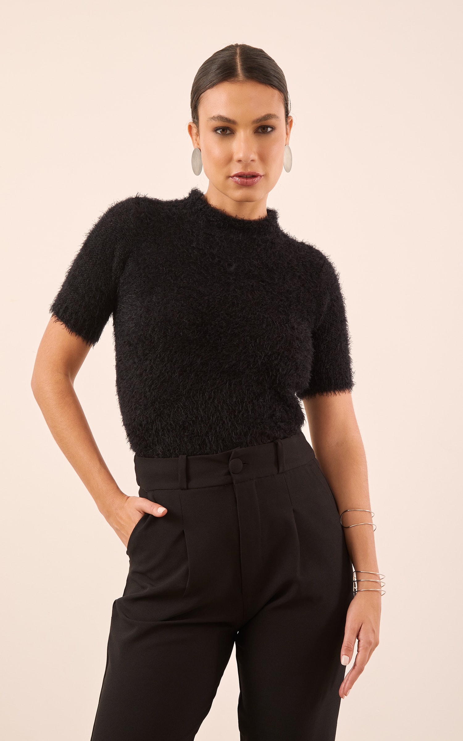T-Shirt Tricot Pelinho Preto