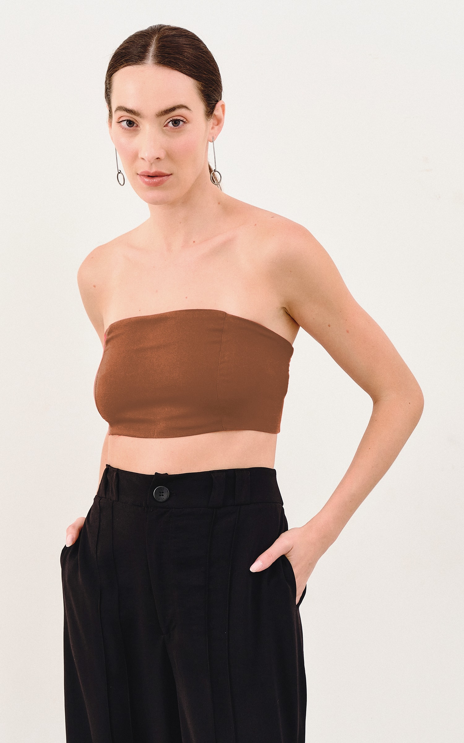 Top Faixa Linen Marrom