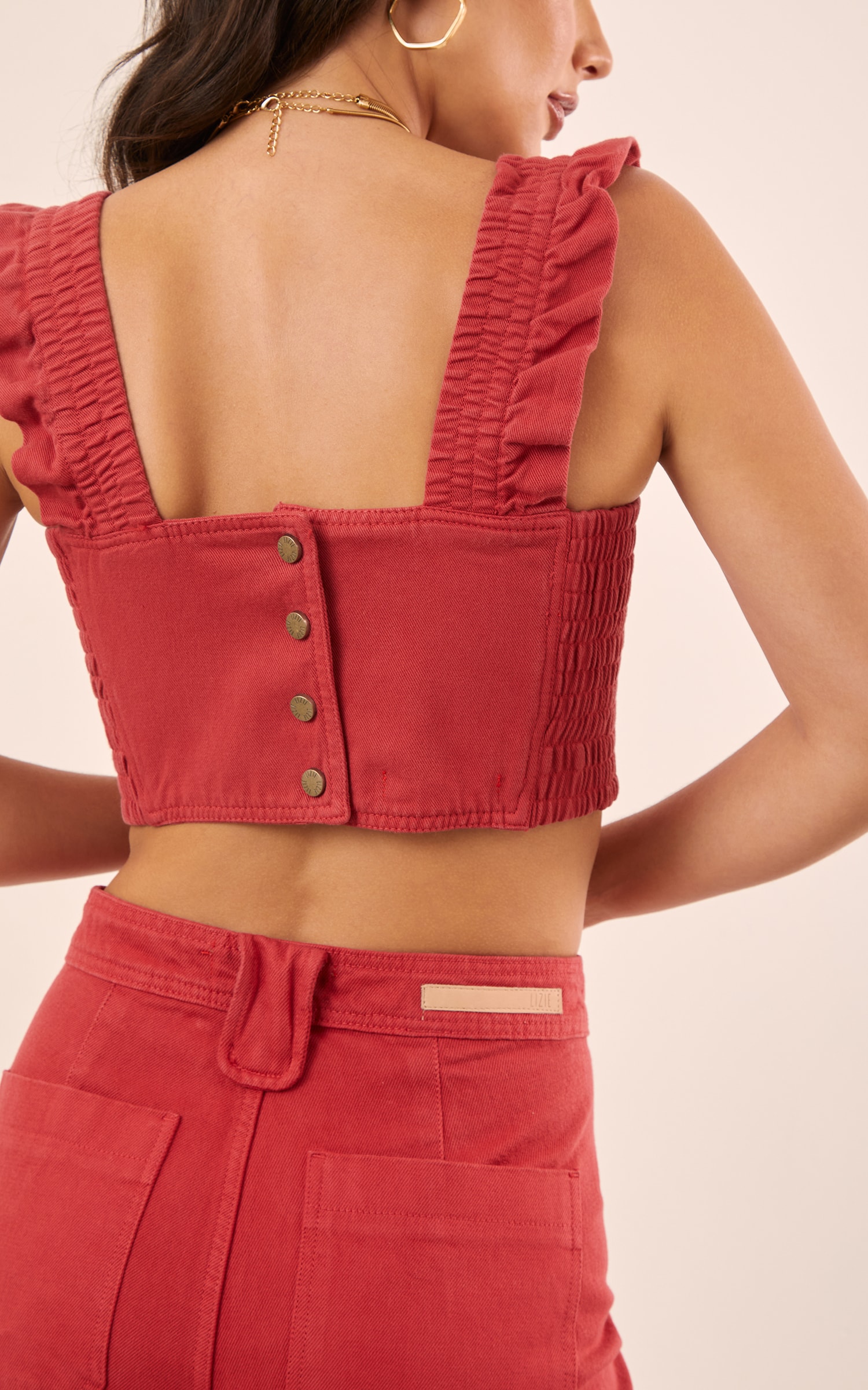 Top Sarja Elástico Recortes Vermelho