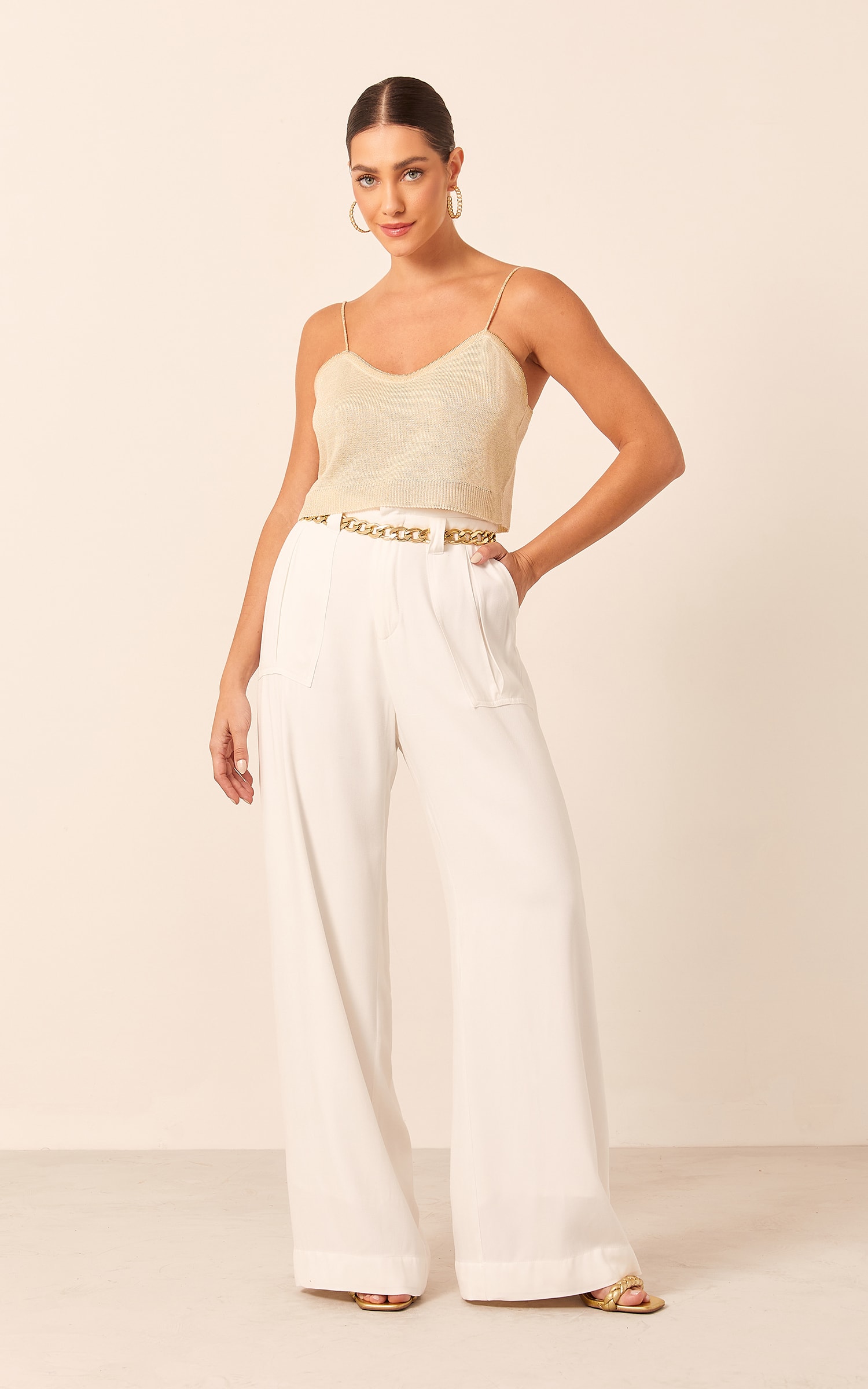 Top Tricot Alcinha Dourado