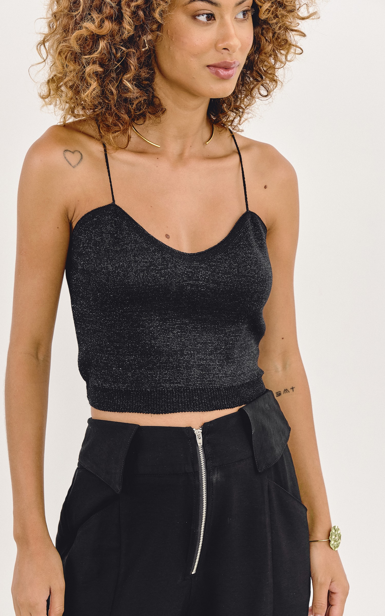 Top Tricot Alcinha Lurex Preto