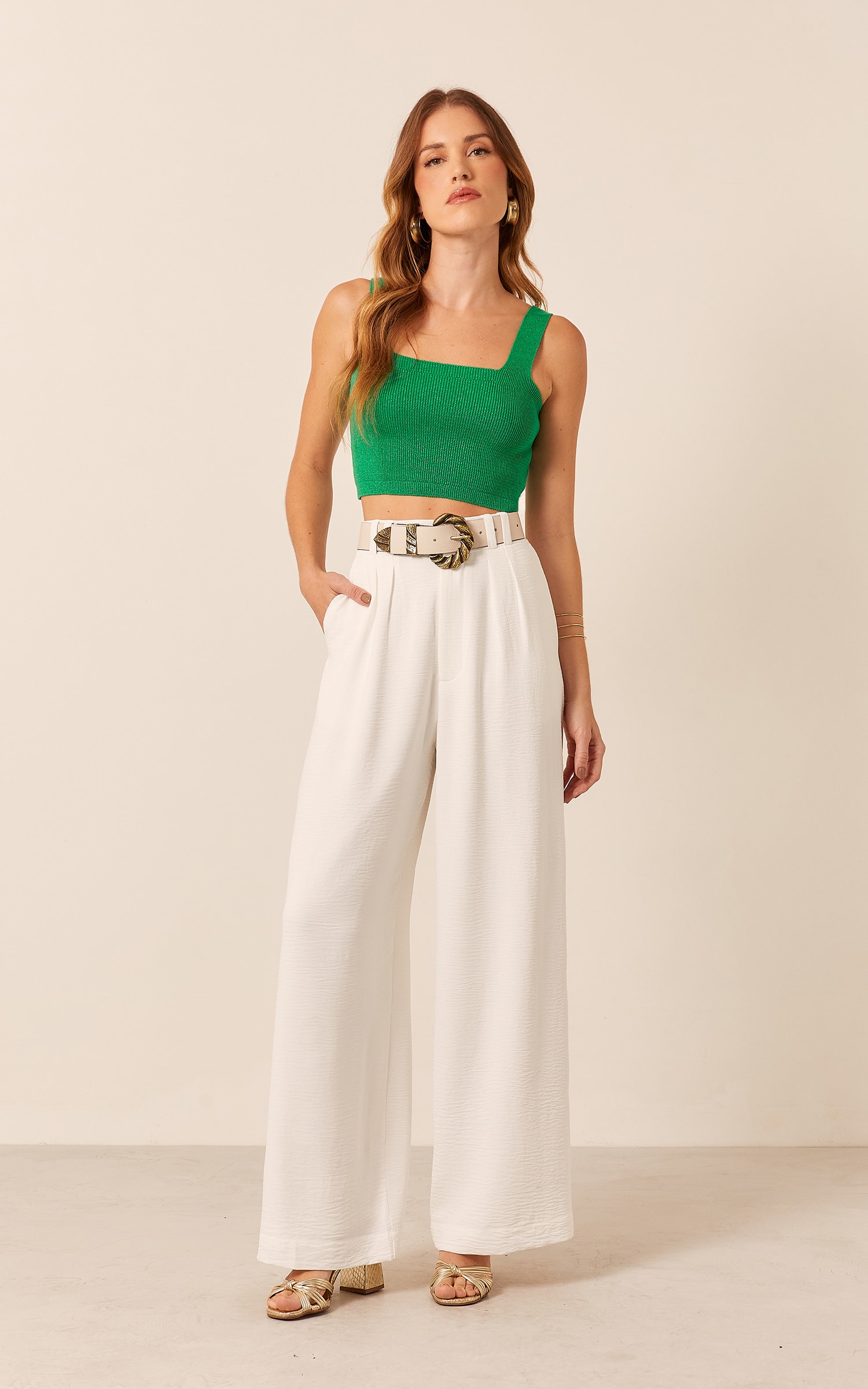 Top Tricot Caixinha Lurex Verde