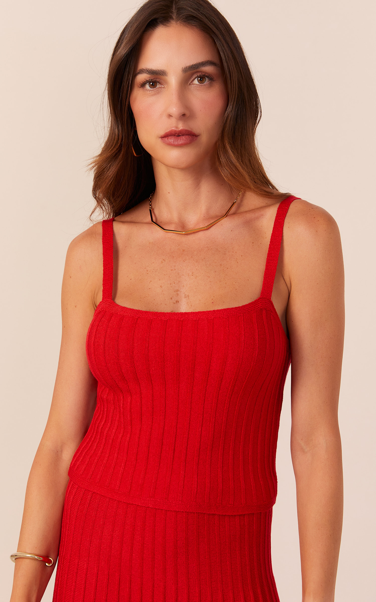 Top Tricot Nervuras Vermelho
