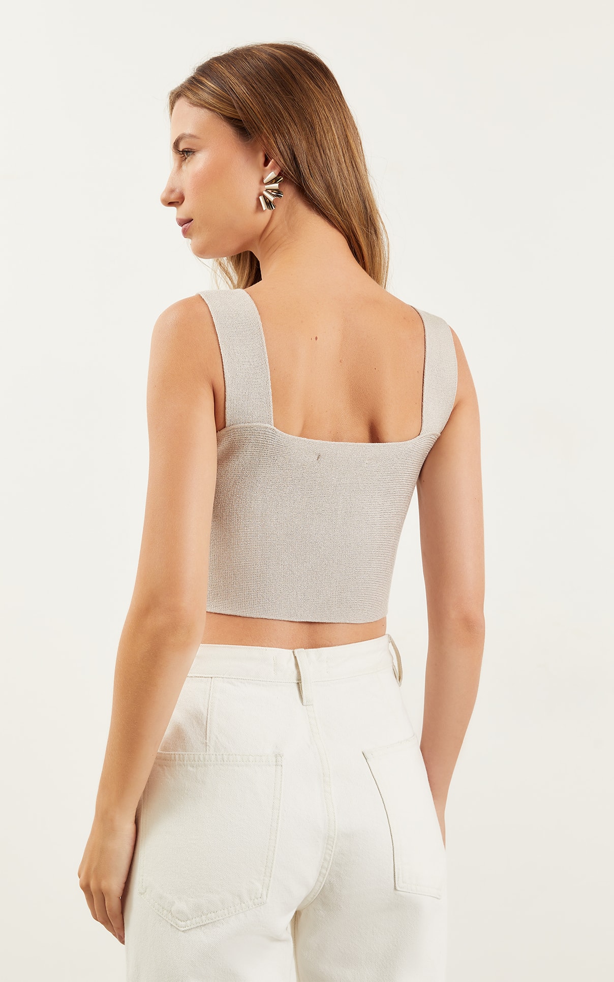Top Tricot Recortes Lurex Prata