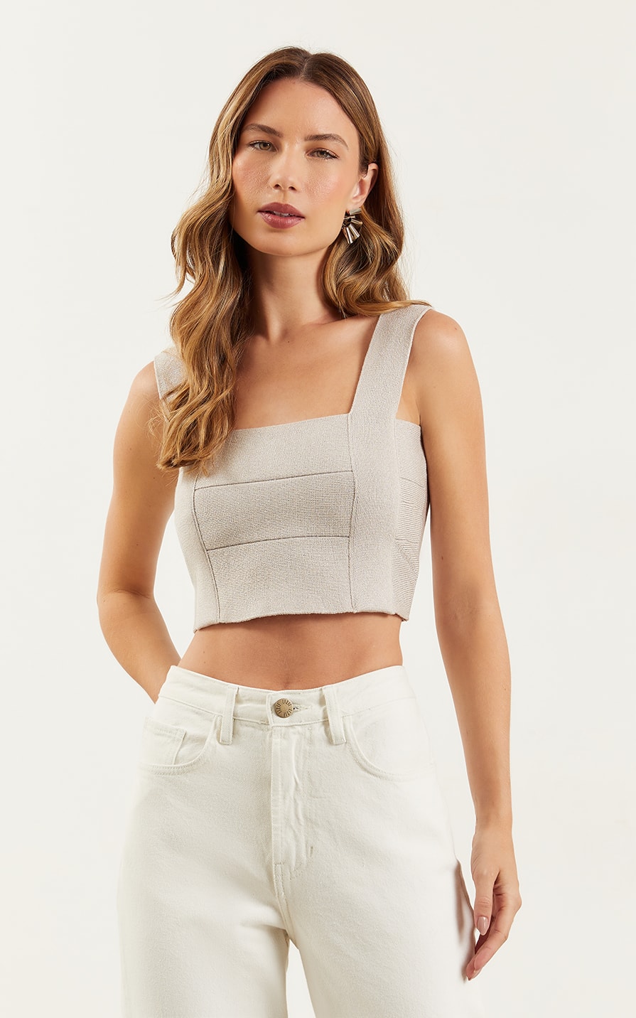 Top Tricot Recortes Lurex Prata