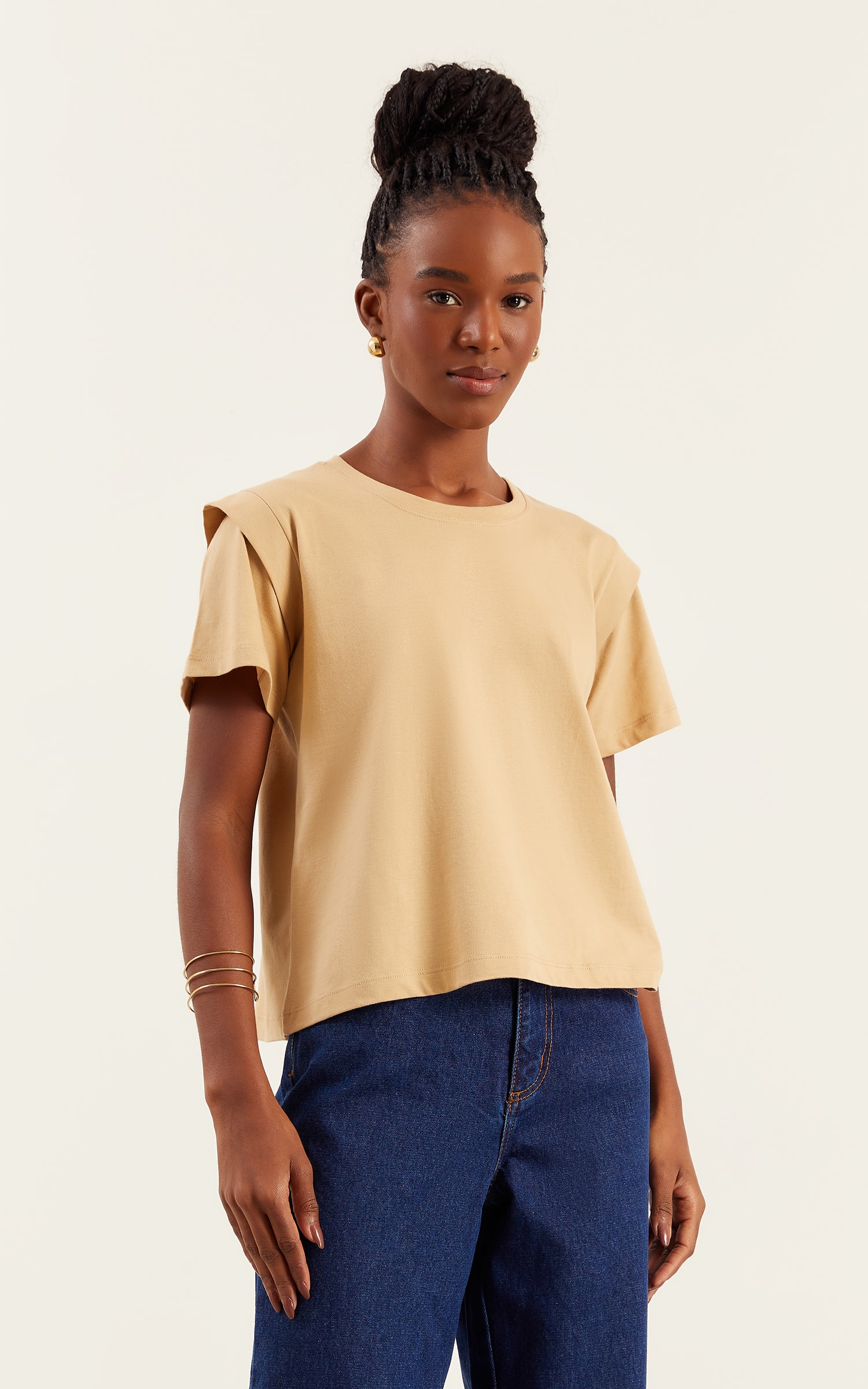 Tshirt Detalhe Manga Bege