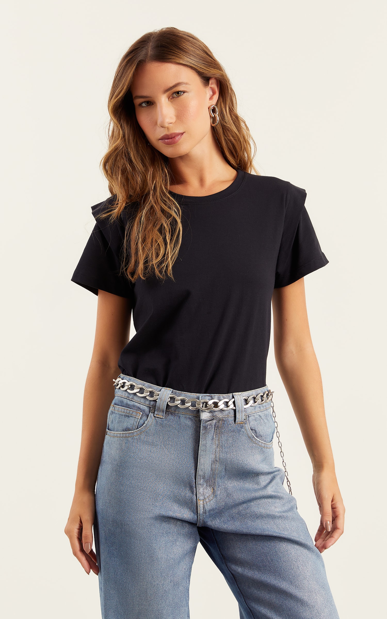 Tshirt Detalhe Manga Preto