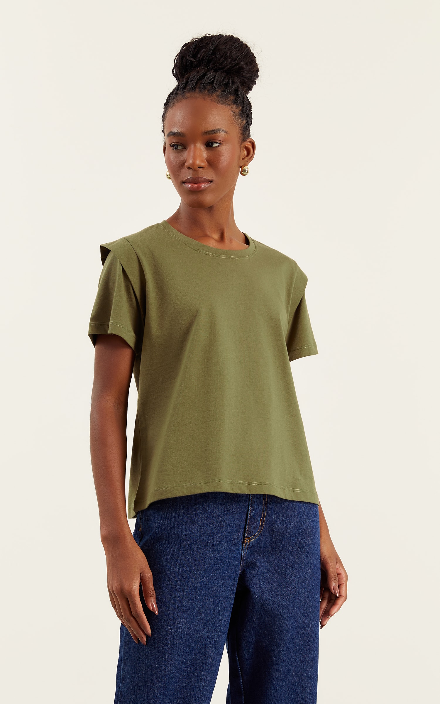 Tshirt Detalhe Manga Verde Musgo