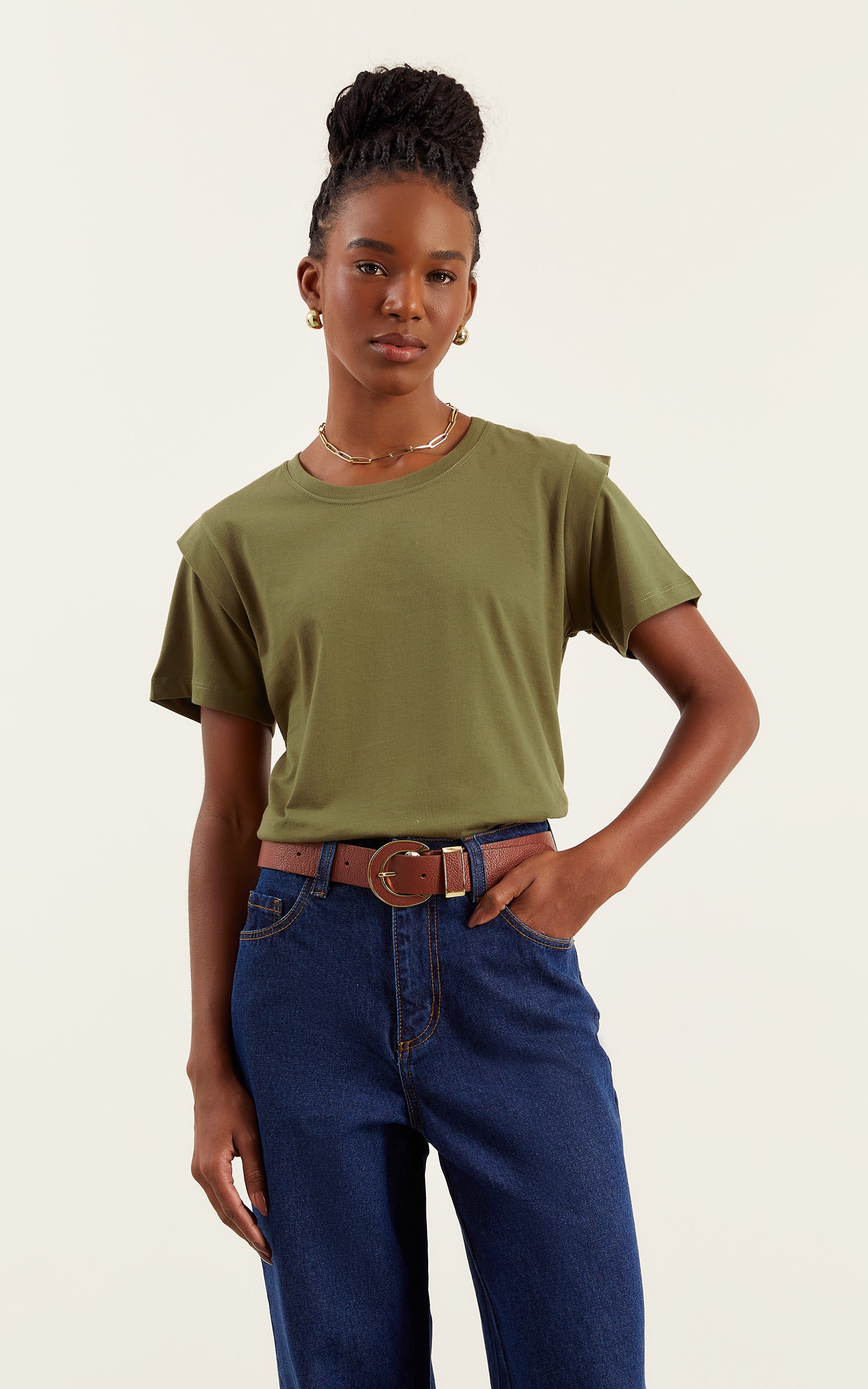 Tshirt Detalhe Manga Verde Musgo