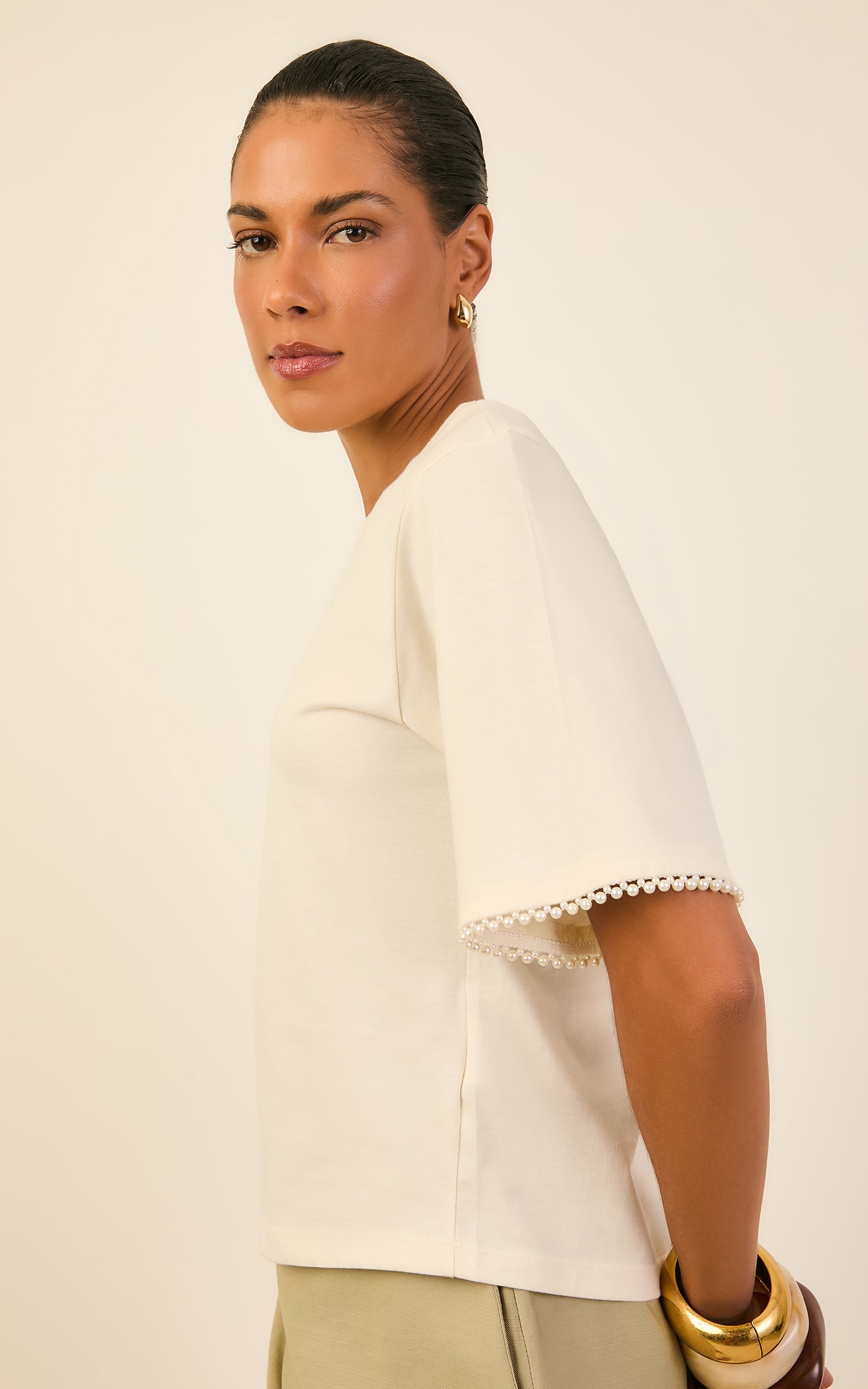 Tshirt Malha Bordada Off White