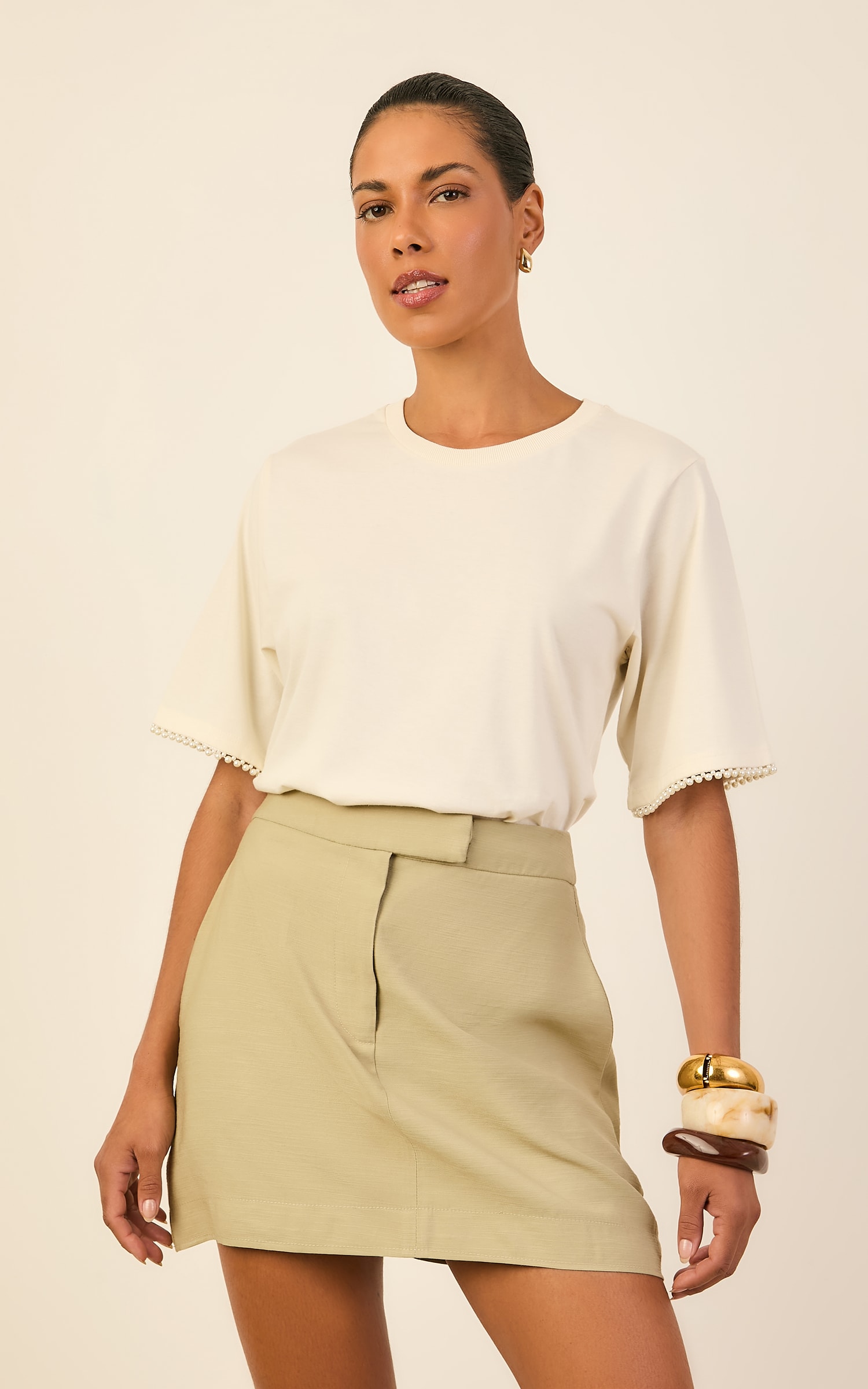 Tshirt Malha Bordada Off White