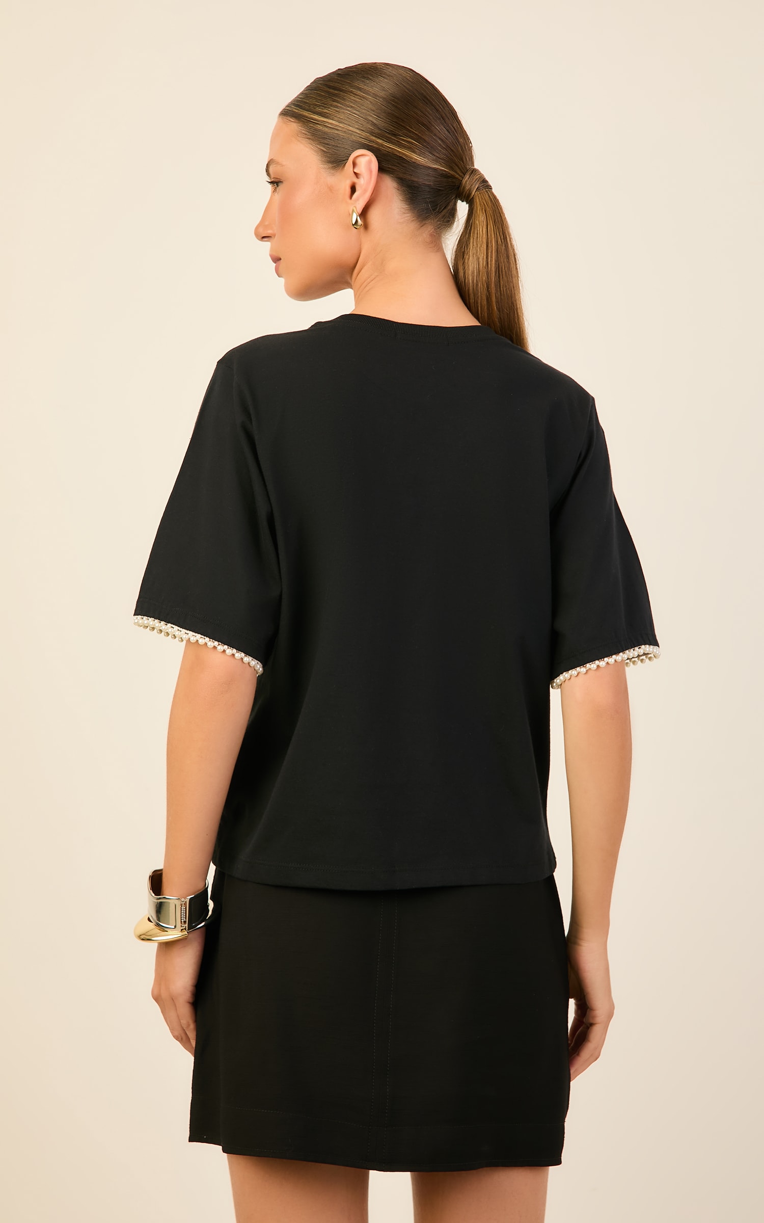 Tshirt Malha Bordada Preto