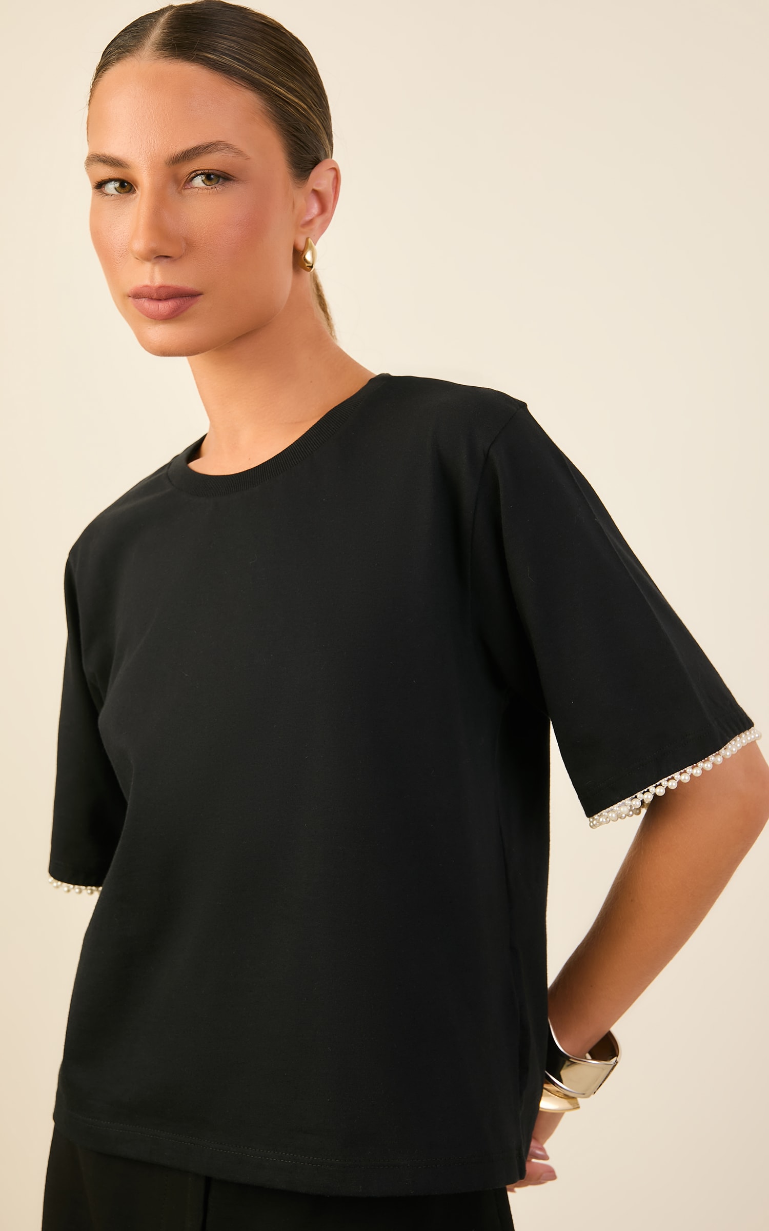 Tshirt Malha Bordada Preto