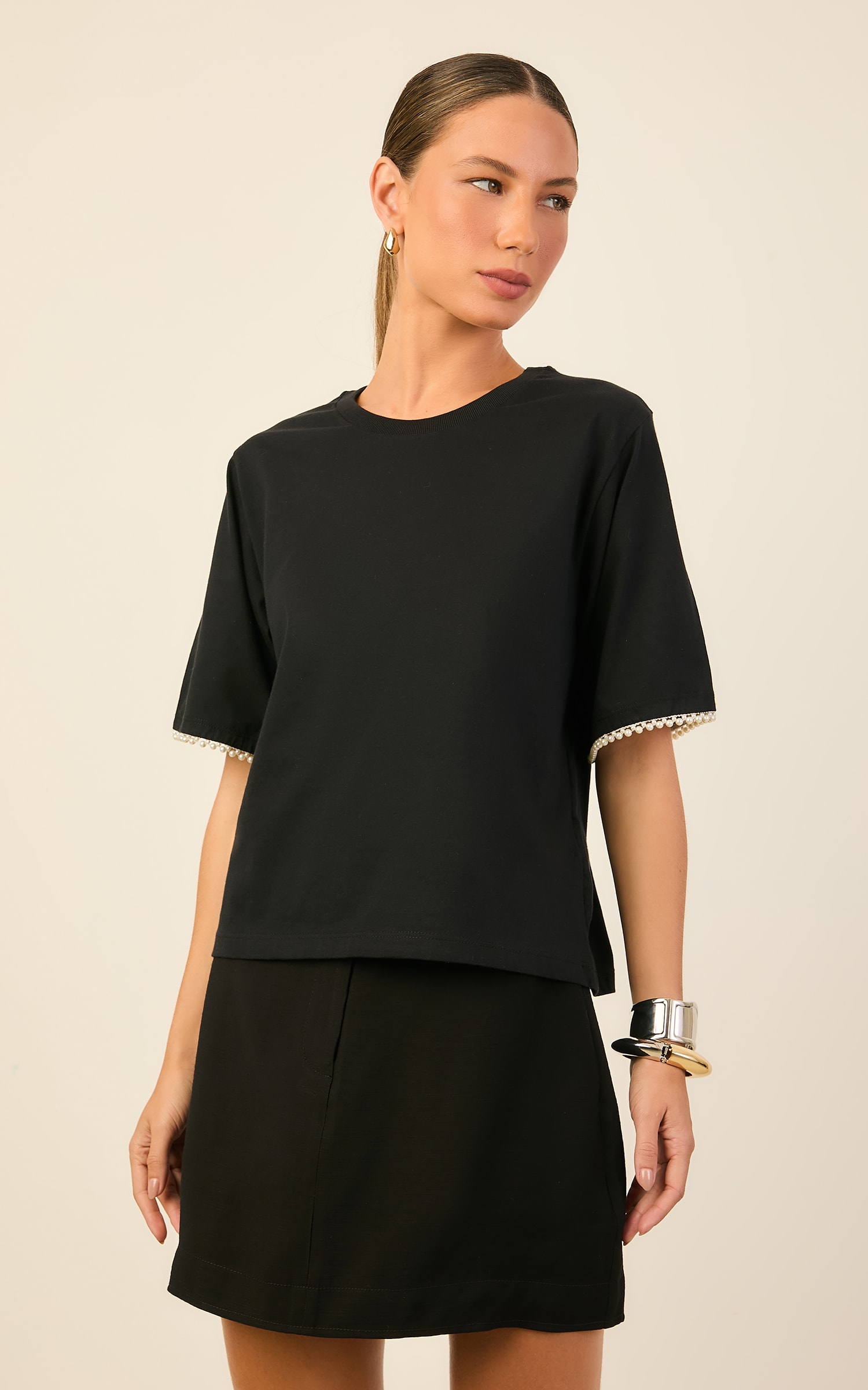 Tshirt Malha Bordada Preto