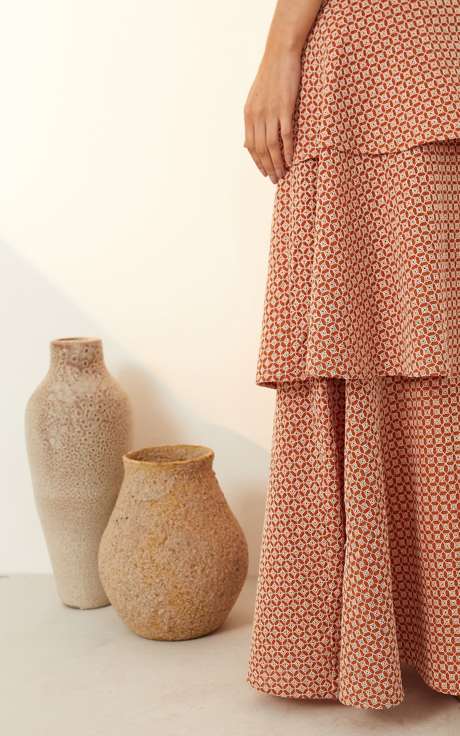 Vestido Algodão Bordado Longo Caramelo