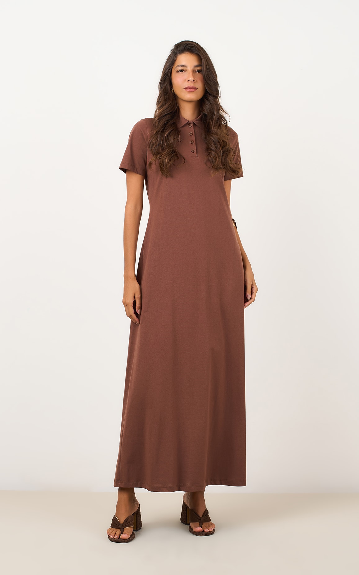 Vestido Amplo Malha Polo Marrom