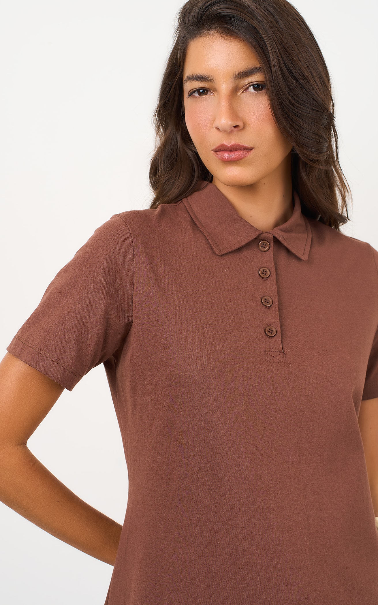 Vestido Amplo Malha Polo Marrom