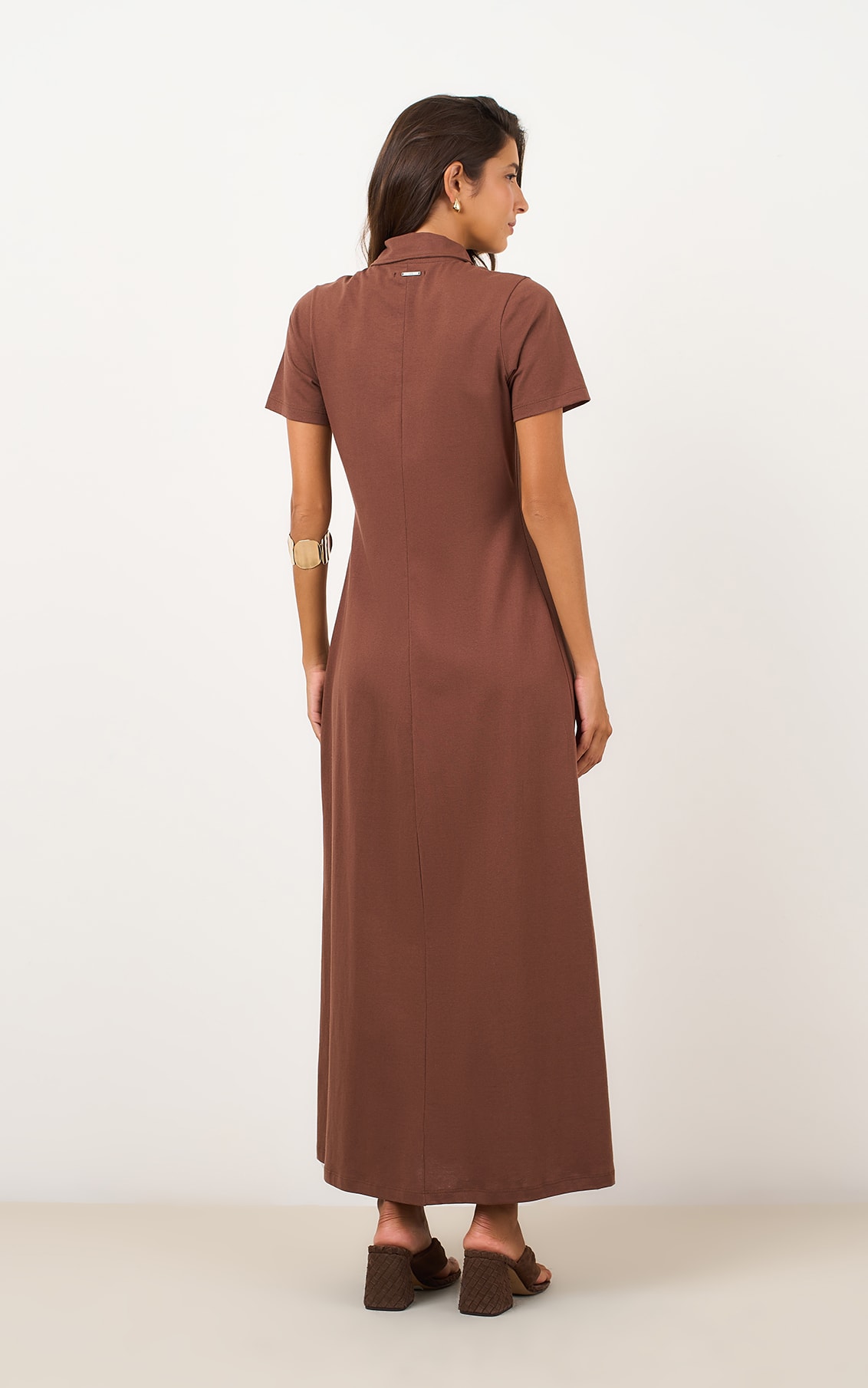 Vestido Amplo Malha Polo Marrom