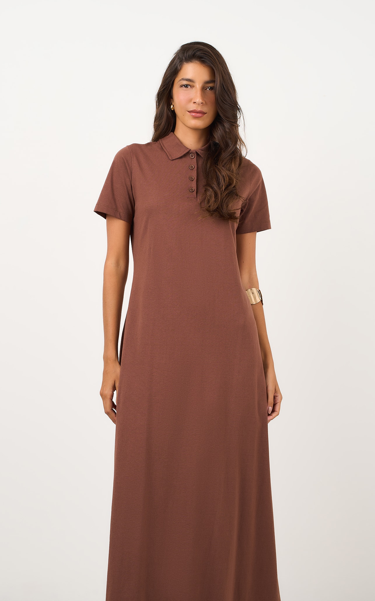 Vestido Amplo Malha Polo Marrom