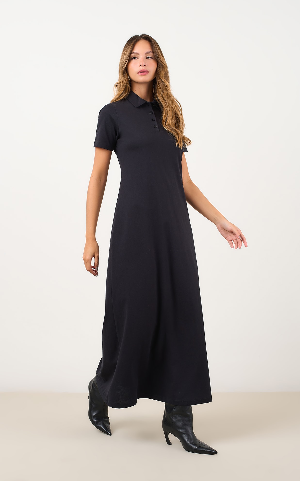Vestido Amplo Malha Polo Preto