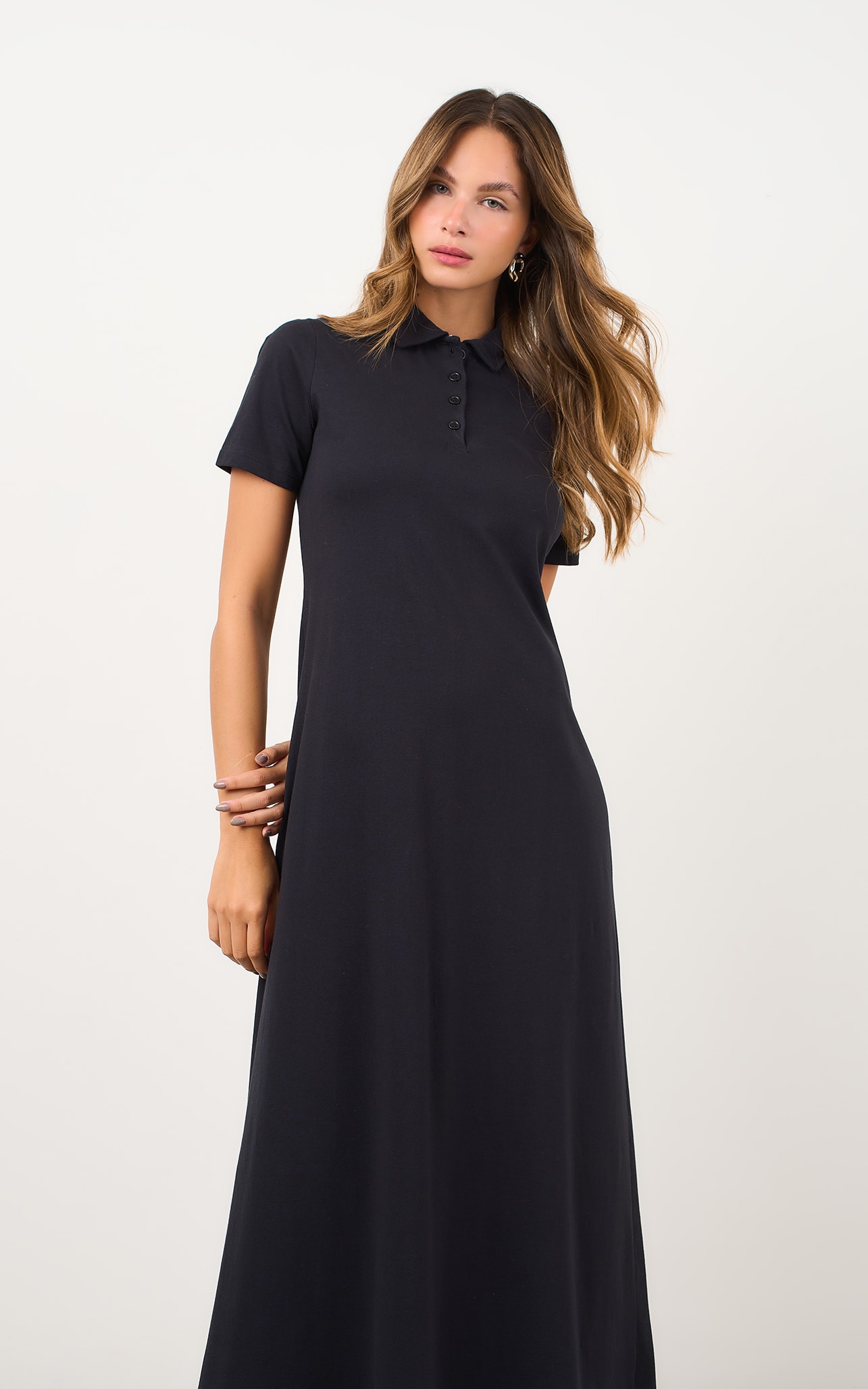 Vestido Amplo Malha Polo Preto