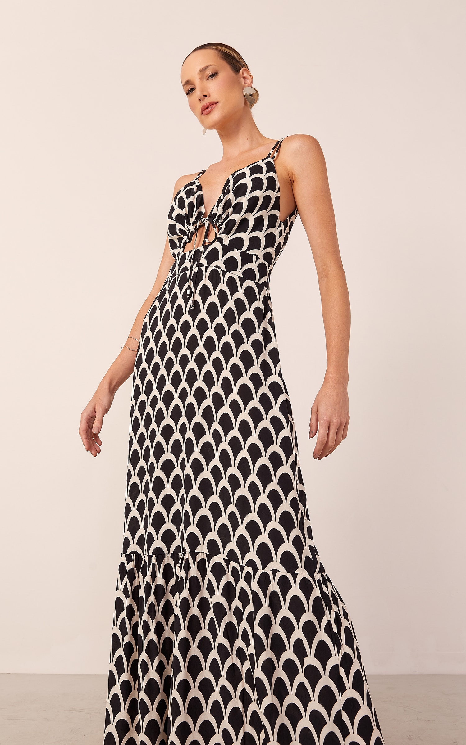 Vestido Arcos Longo Com Abertura Preto