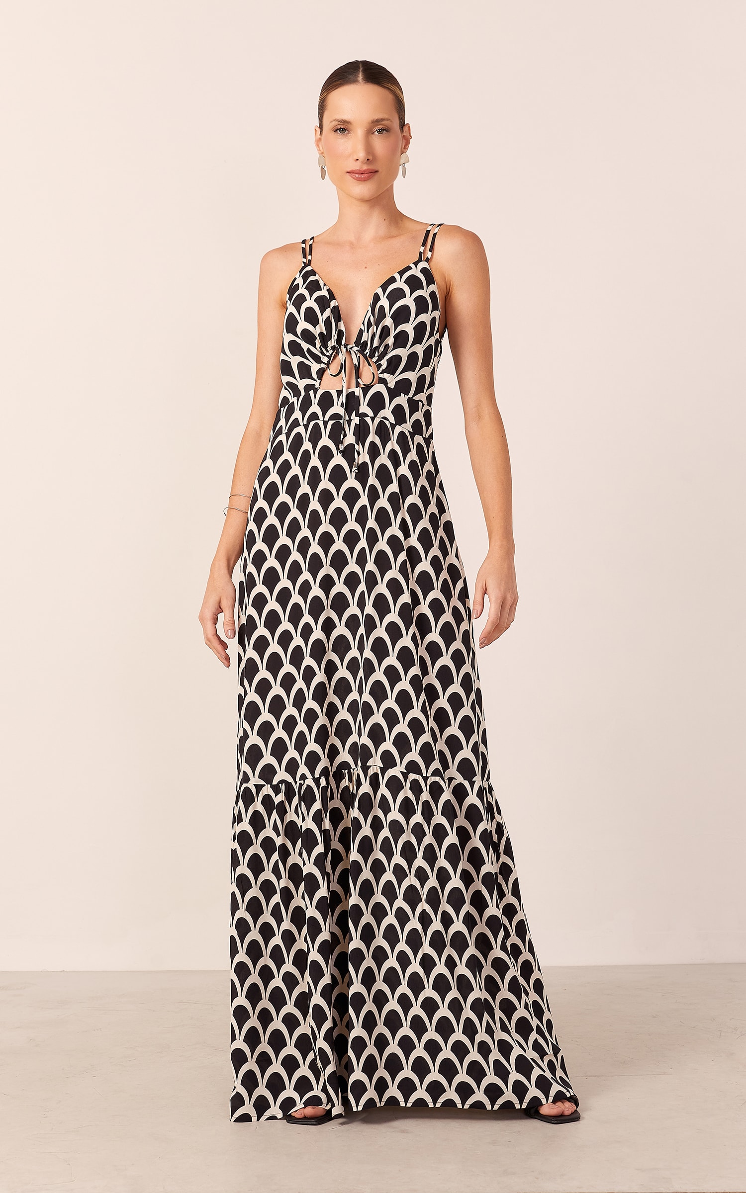 Vestido Arcos Longo Com Abertura Preto