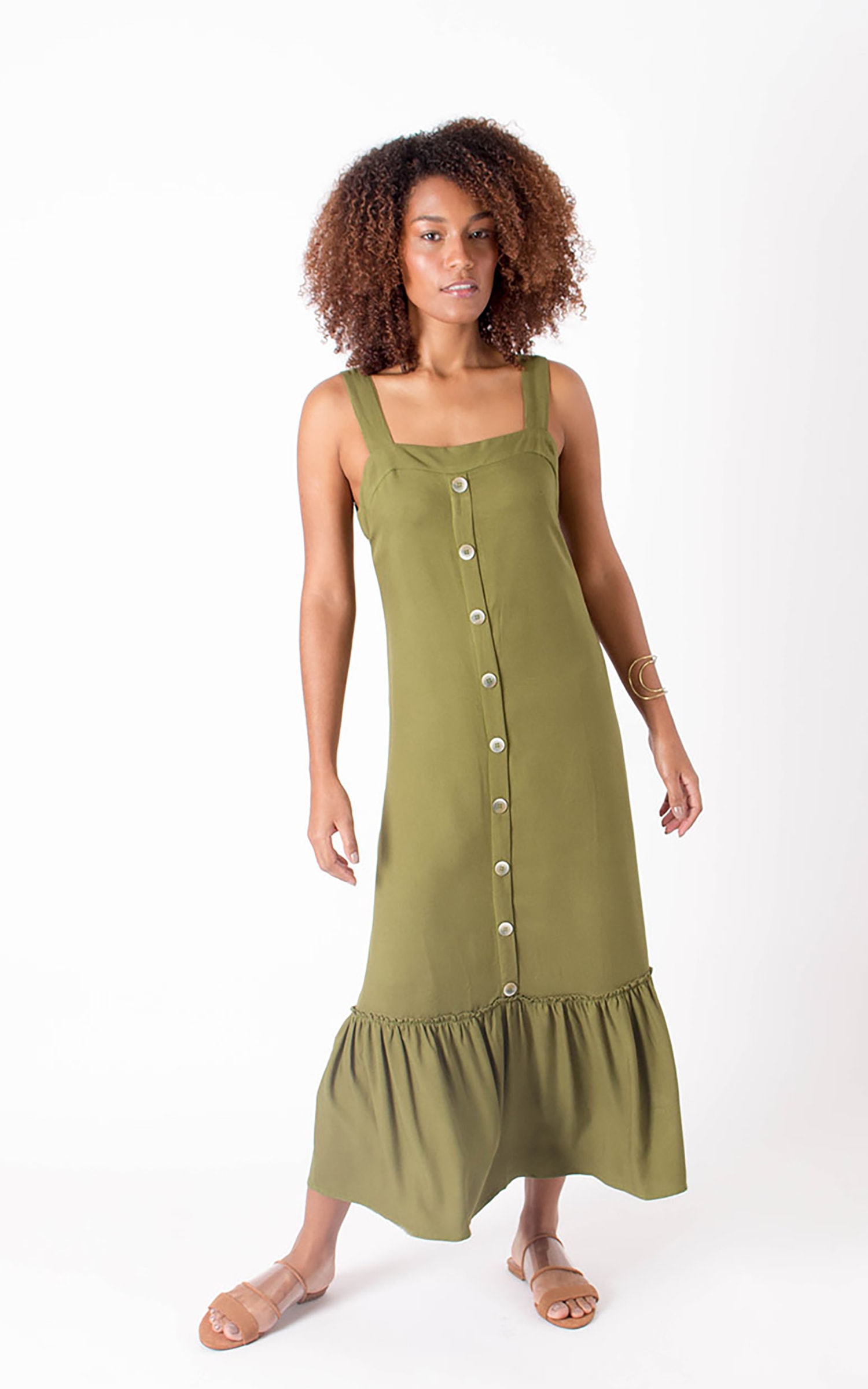 Vestido Botões Verde Musgo