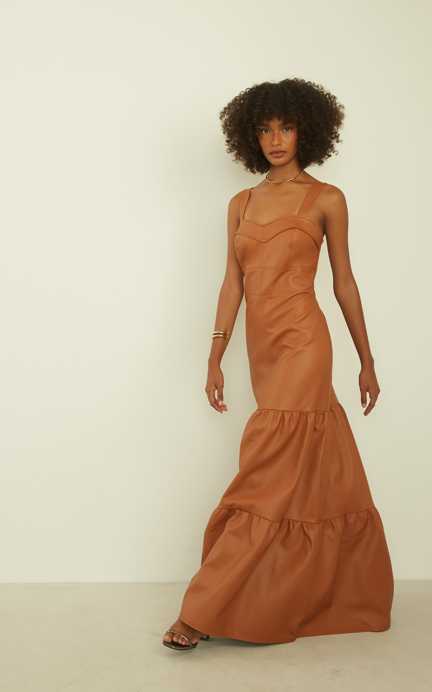Vestido Camadas Like Leather Caramelo