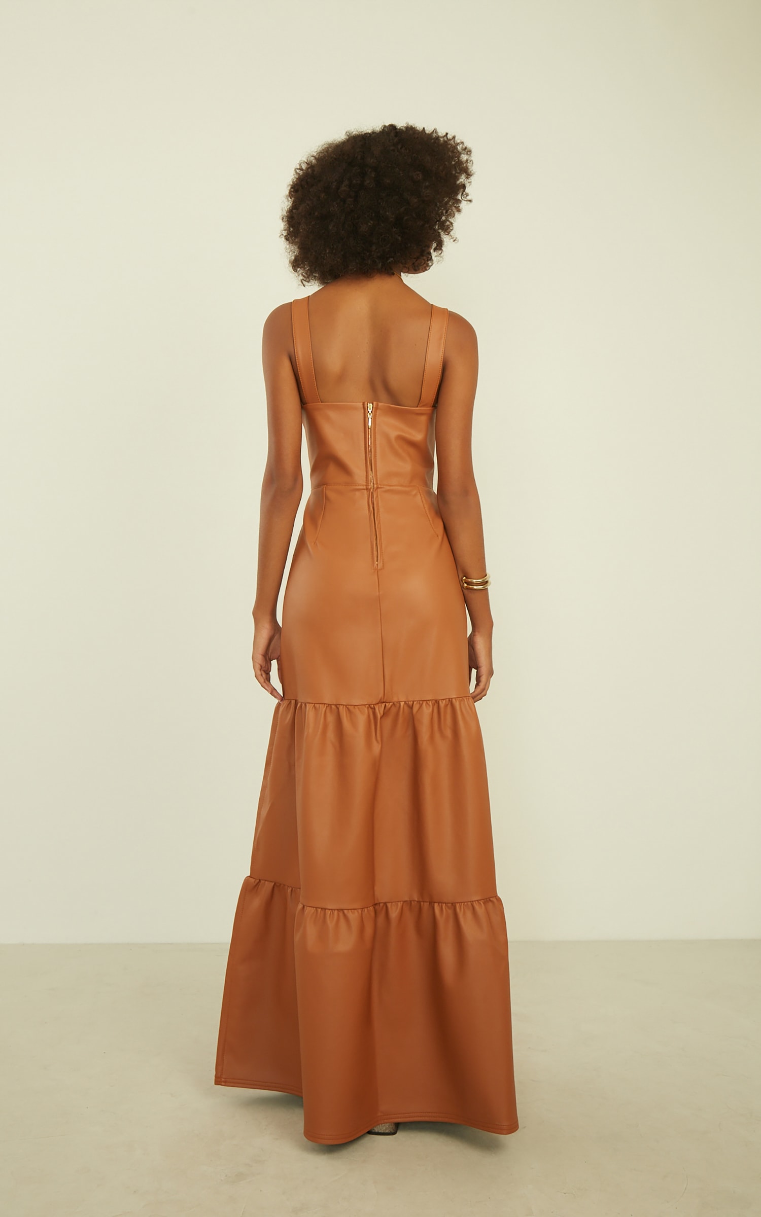 Vestido Camadas Like Leather Caramelo