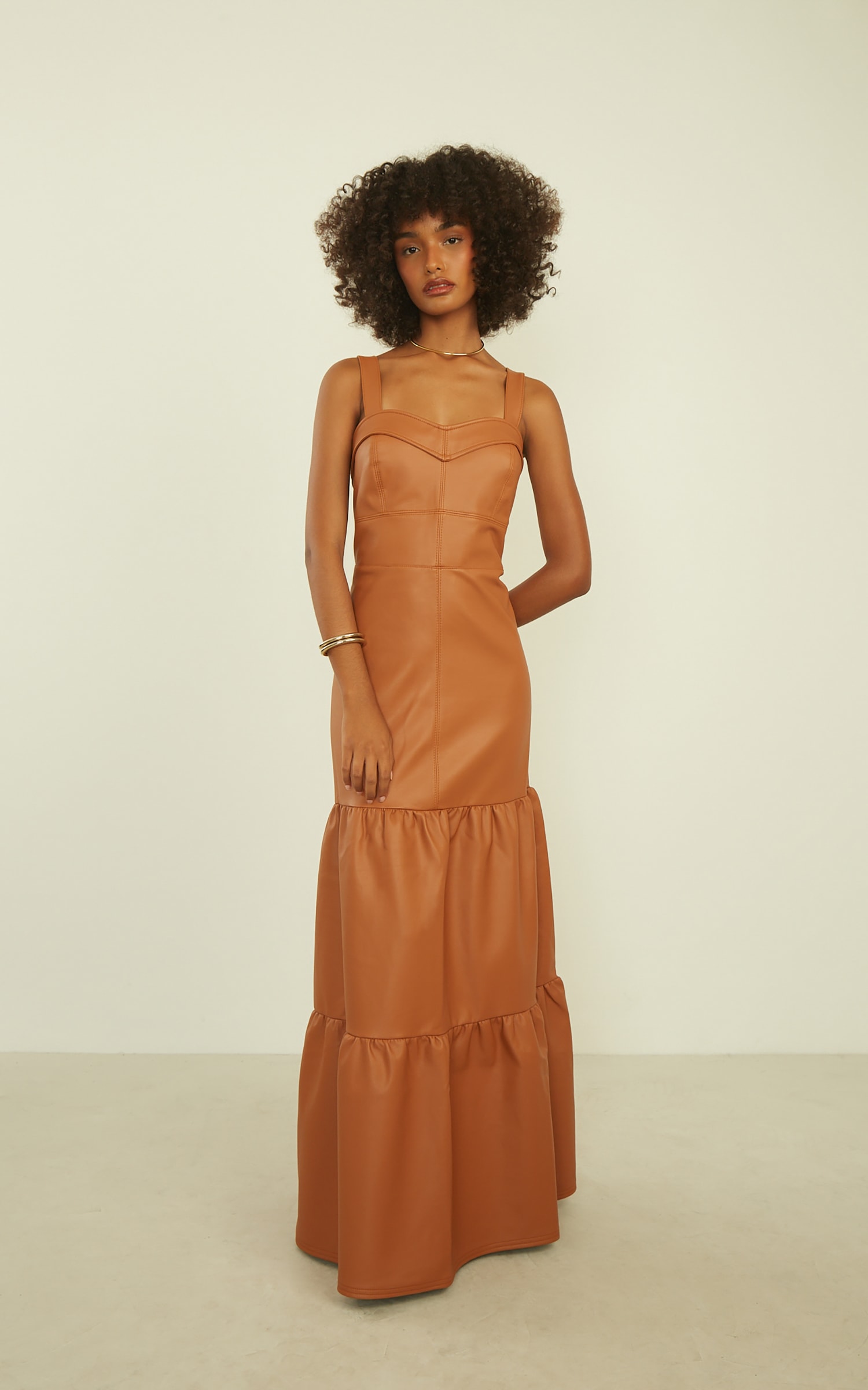 Vestido Camadas Like Leather Caramelo