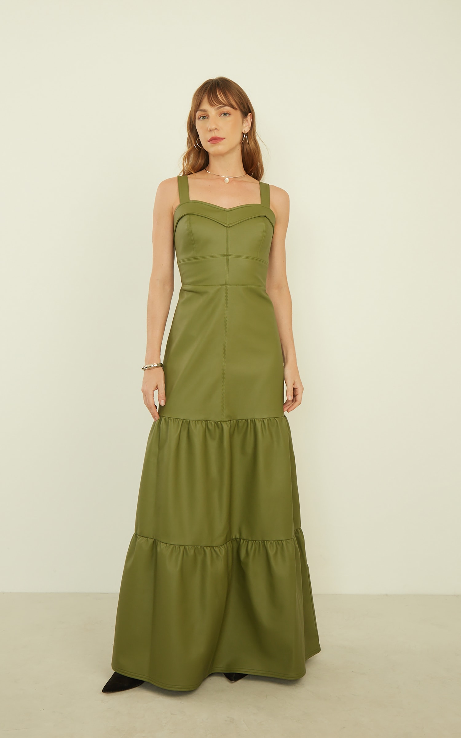 Vestido Camadas Like Leather Verde Militar