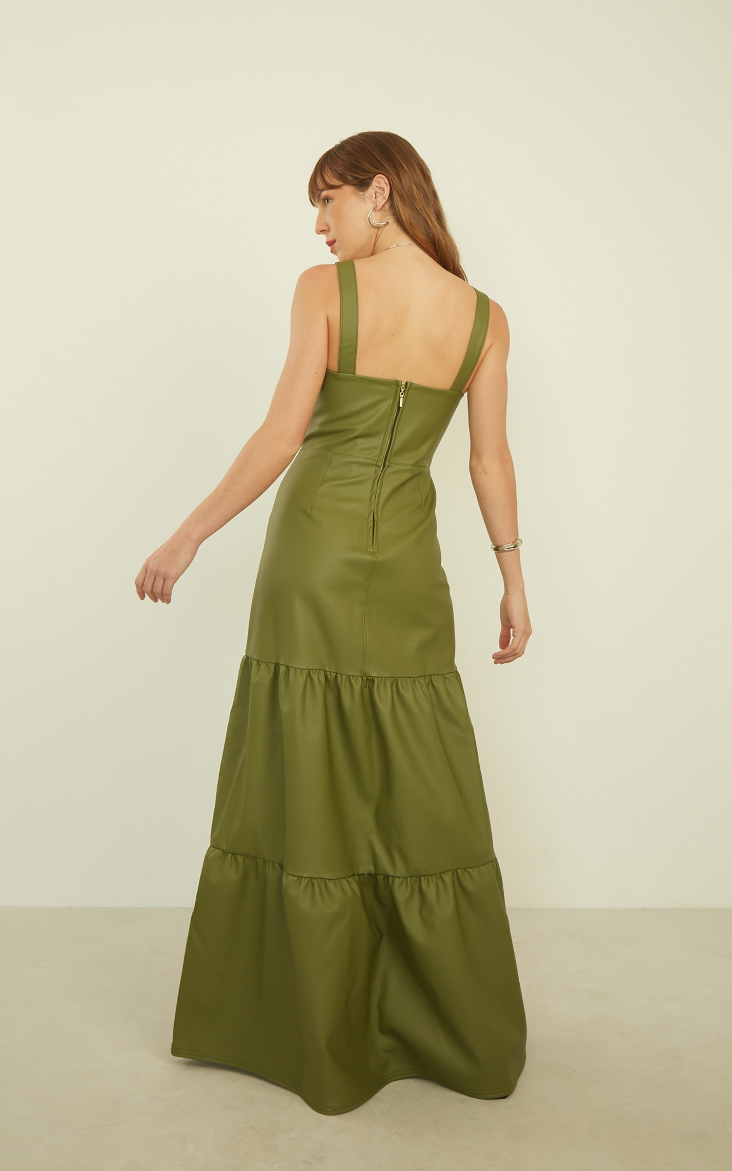 Vestido Camadas Like Leather Verde Militar