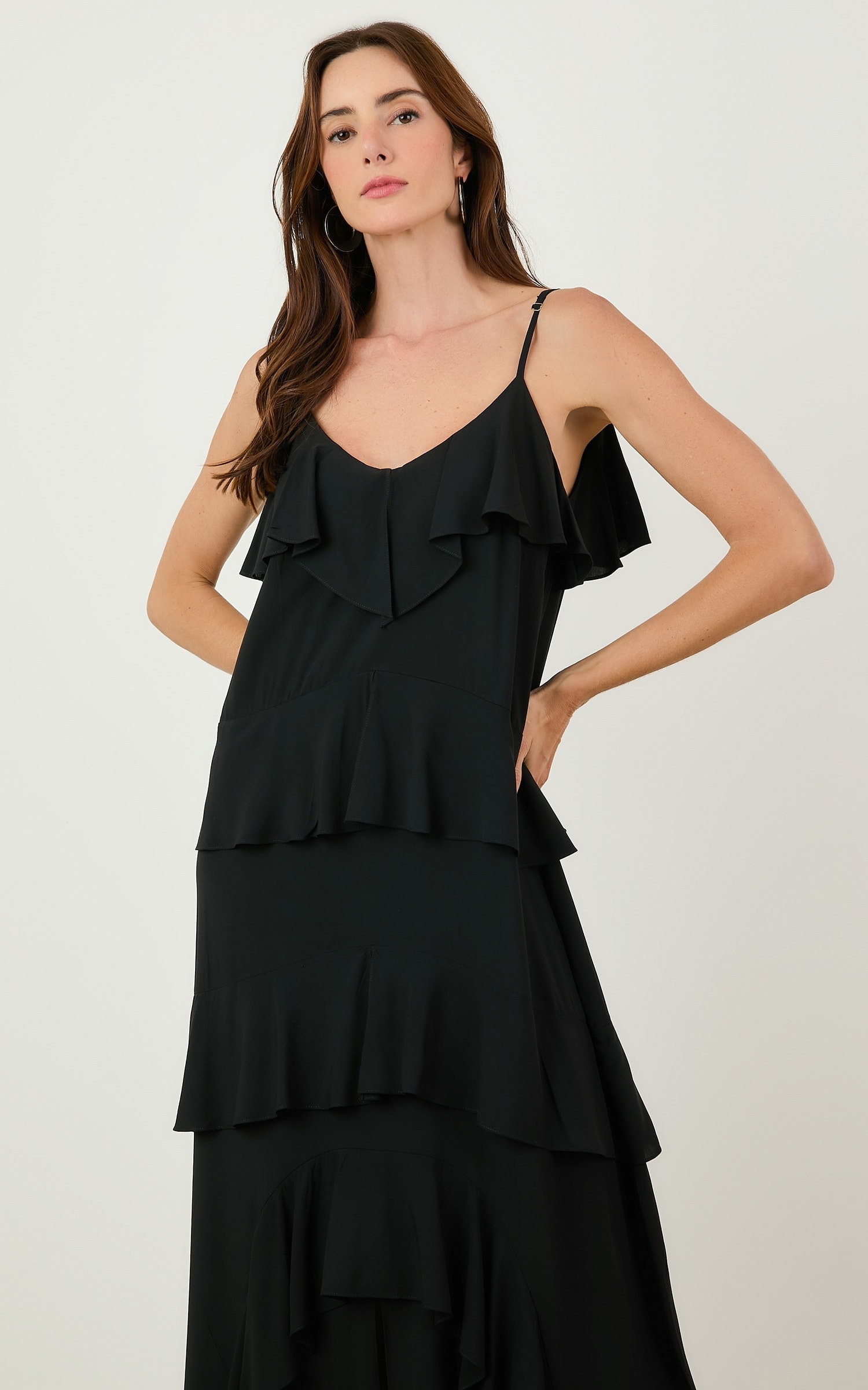 Vestido Cropped Babados Preto