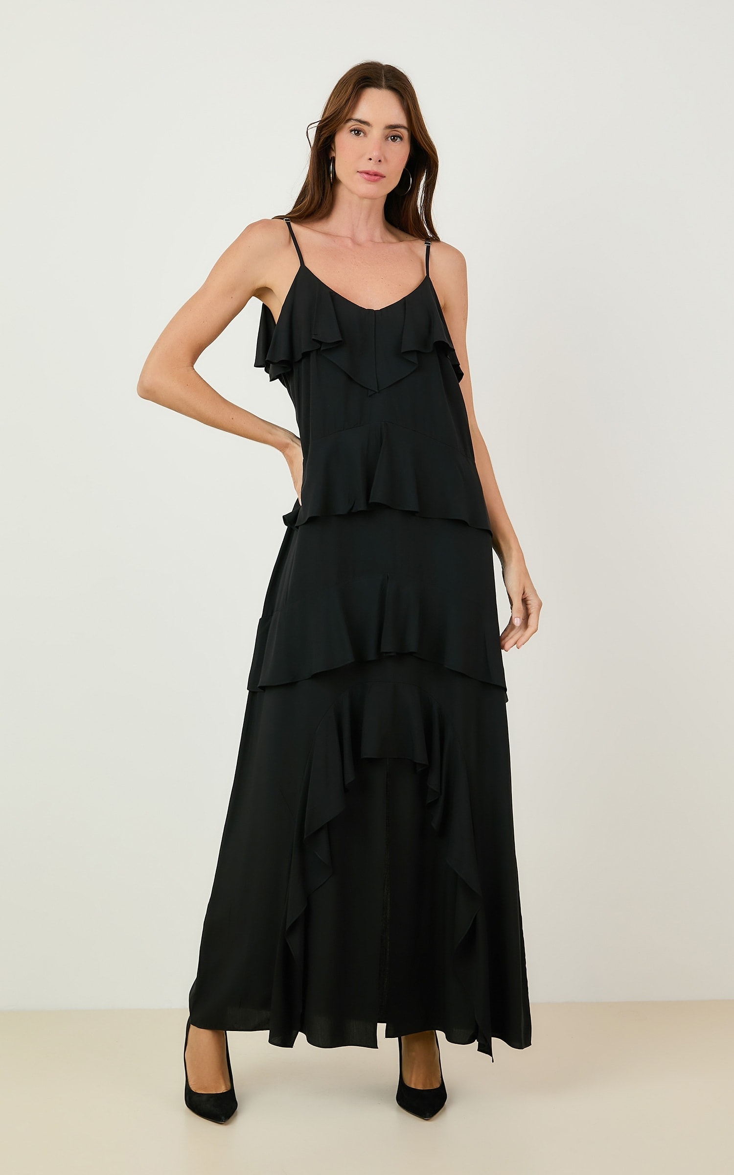 Vestido Cropped Babados Preto