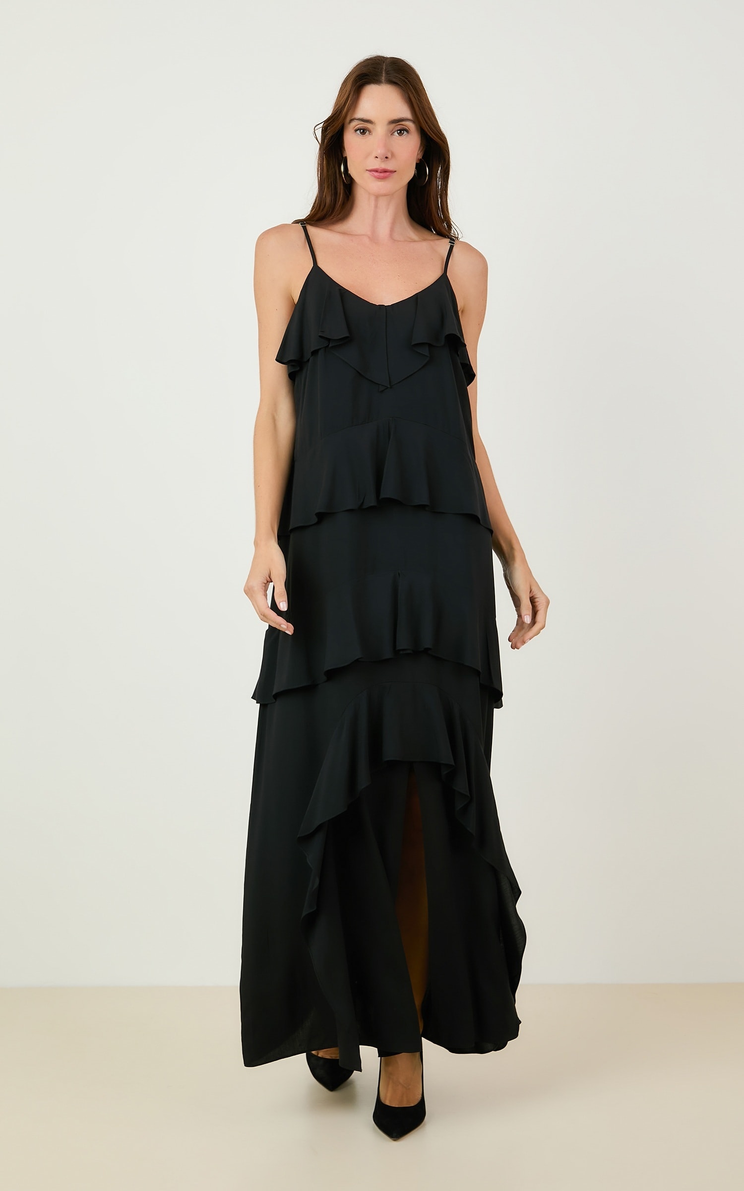 Vestido Cropped Babados Preto