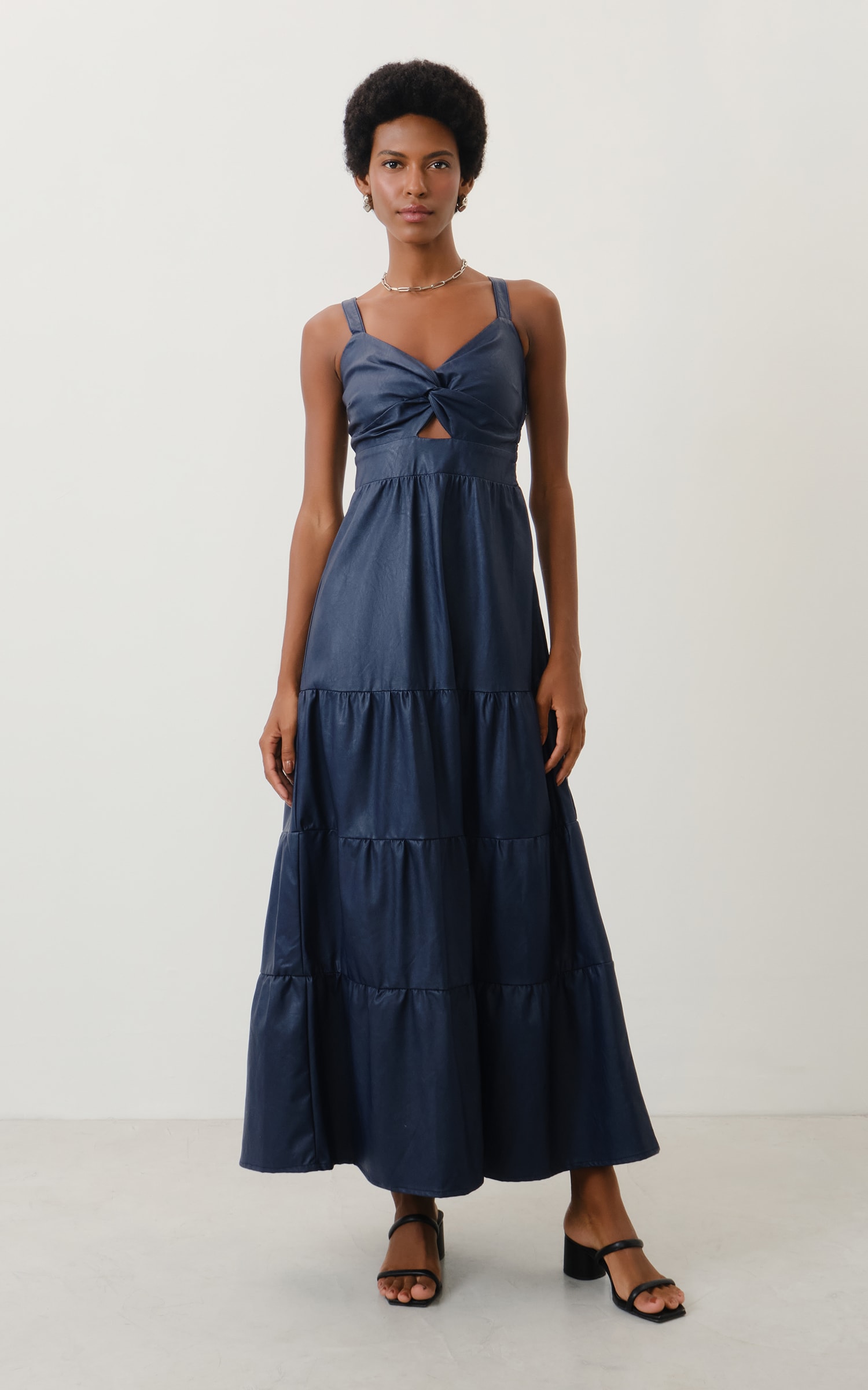 Vestido Cropped Like Leather Marinho