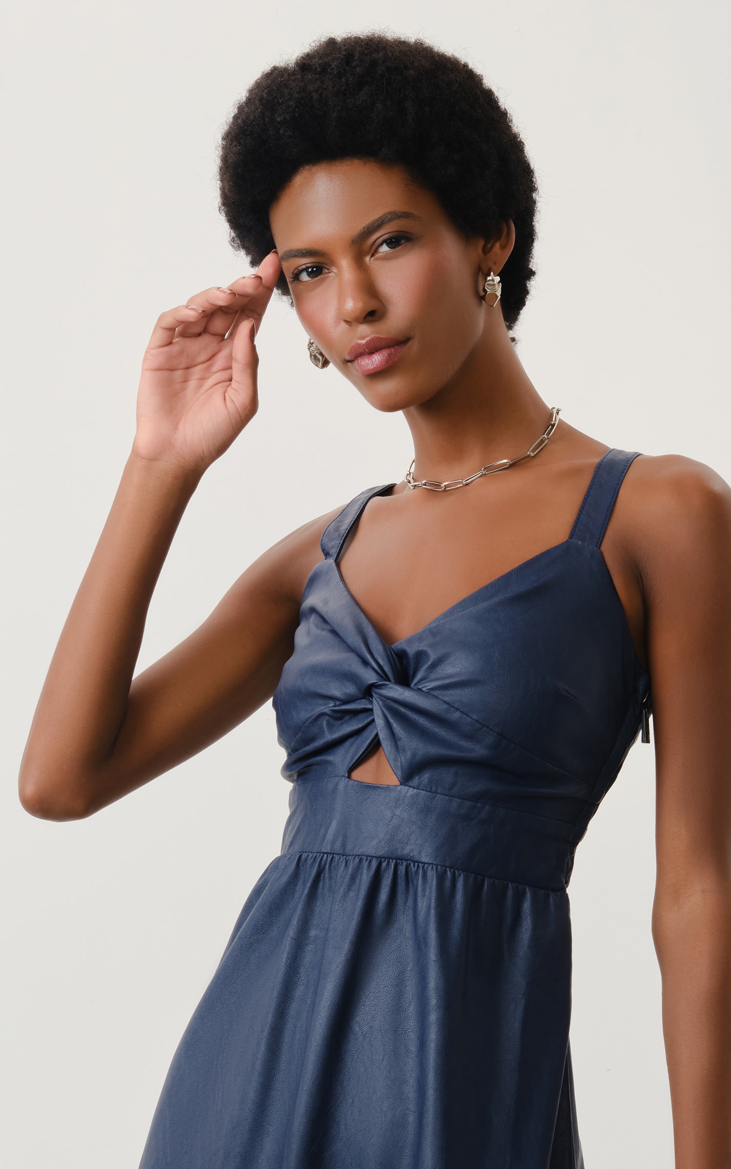 Vestido Cropped Like Leather Marinho