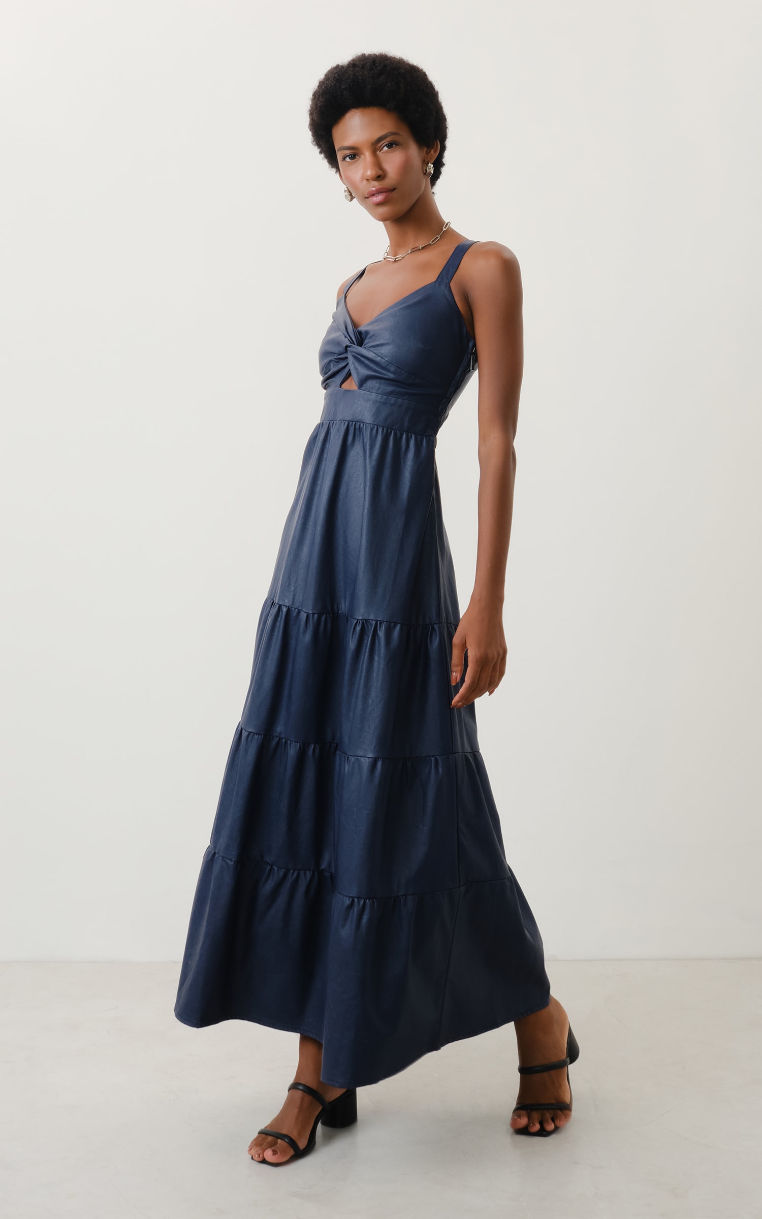 Vestido Cropped Like Leather Marinho