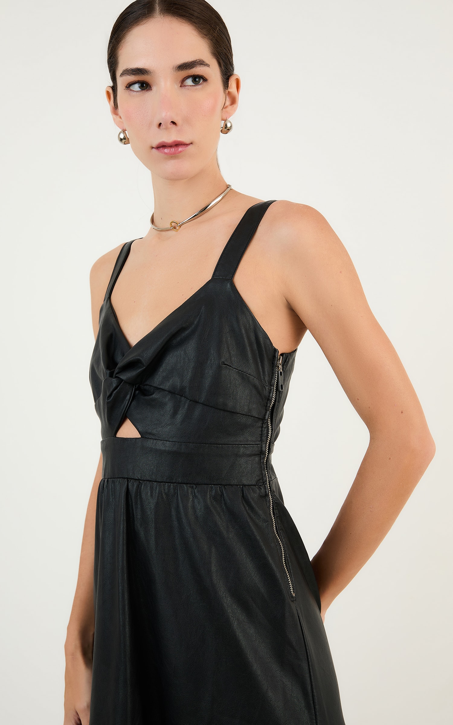 Vestido Cropped Like Leather Preto