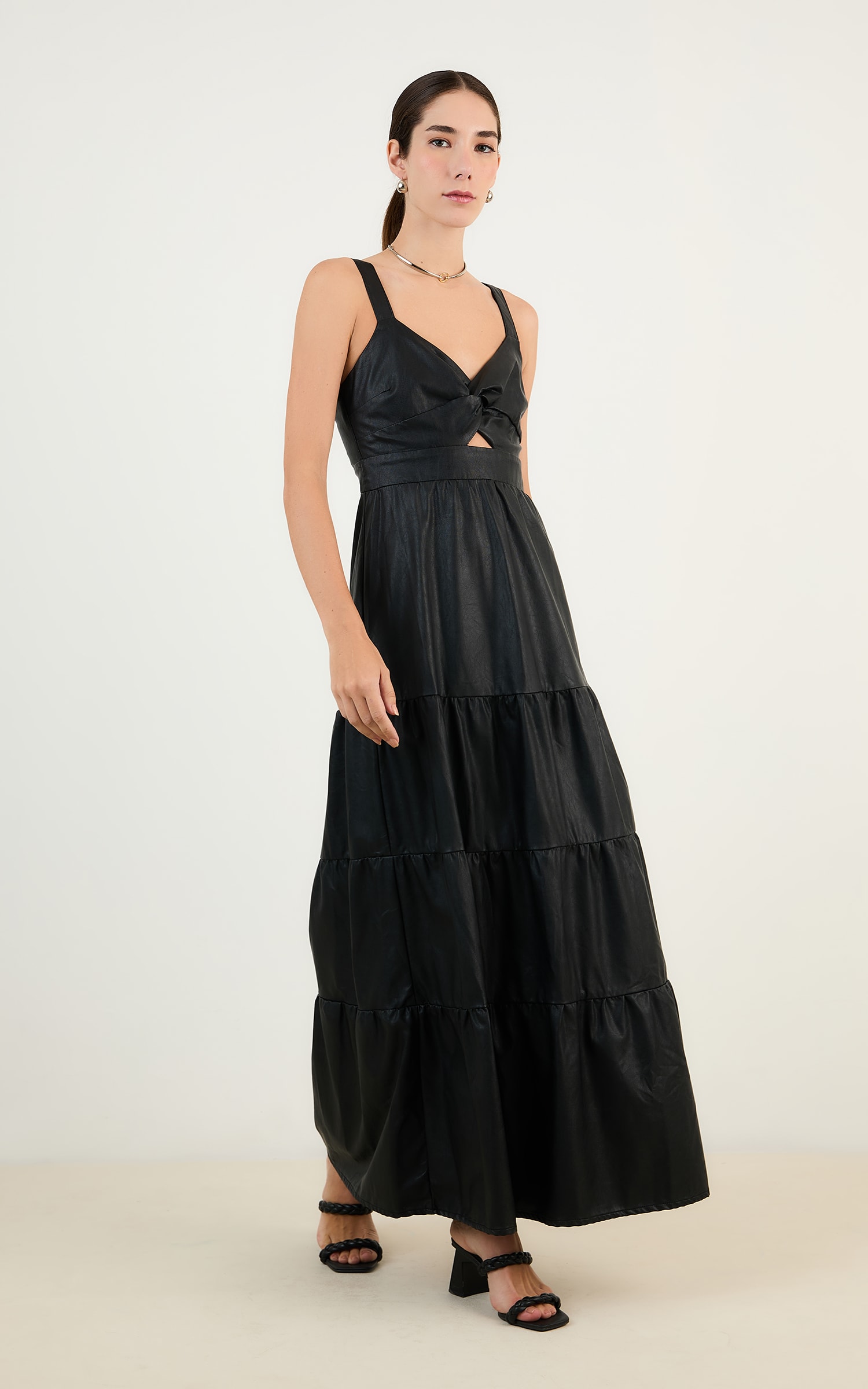 Vestido Cropped Like Leather Preto